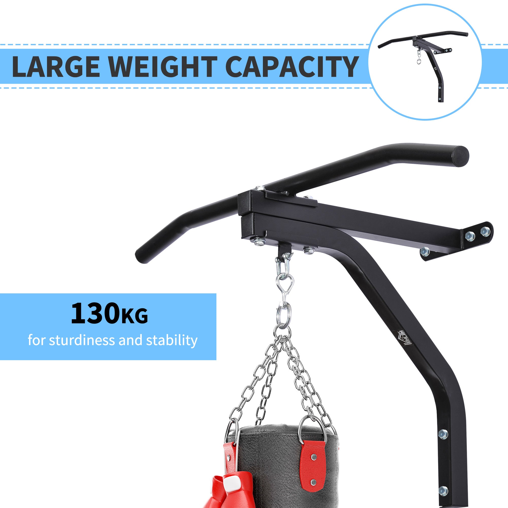 HOMCOM Punching Bag Hanger Wall Mount Bracket Kick Boxing MMA Training Frame Home Fitness Workout Pull Up Bar, Black