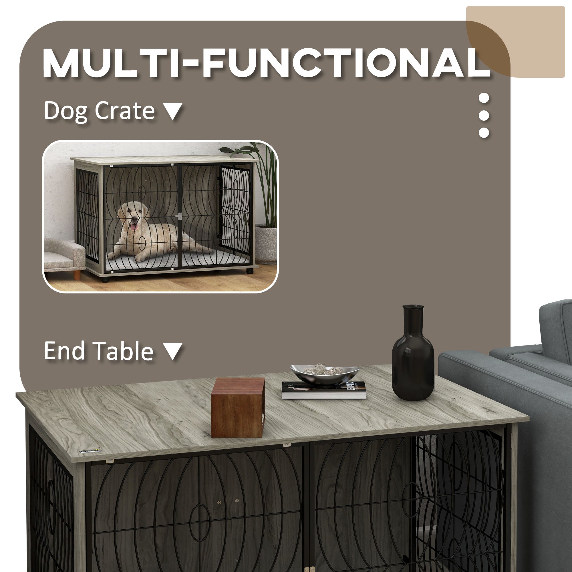 PawHut Dog Crate Furniture End Table w/ Plush Washable Cushion, Lockable Door, for Extra Large Dogs - North Peak Garden Furniture