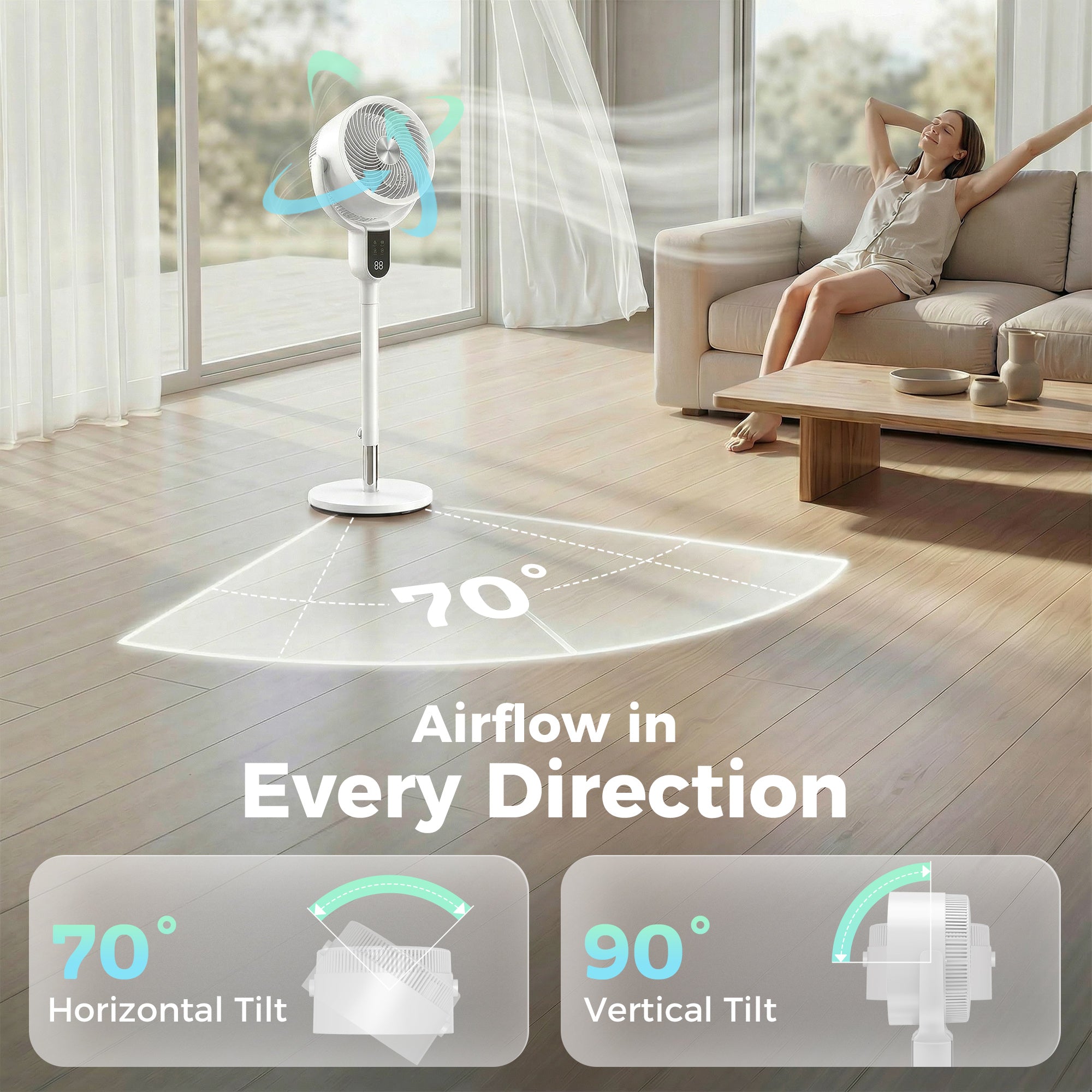 HOMCOM 20 dB Silent Standing Fan for Bedroom, 42" Pedestal Fan with Remote, 90° Oscillating, 8 Speeds, Remote Control, White