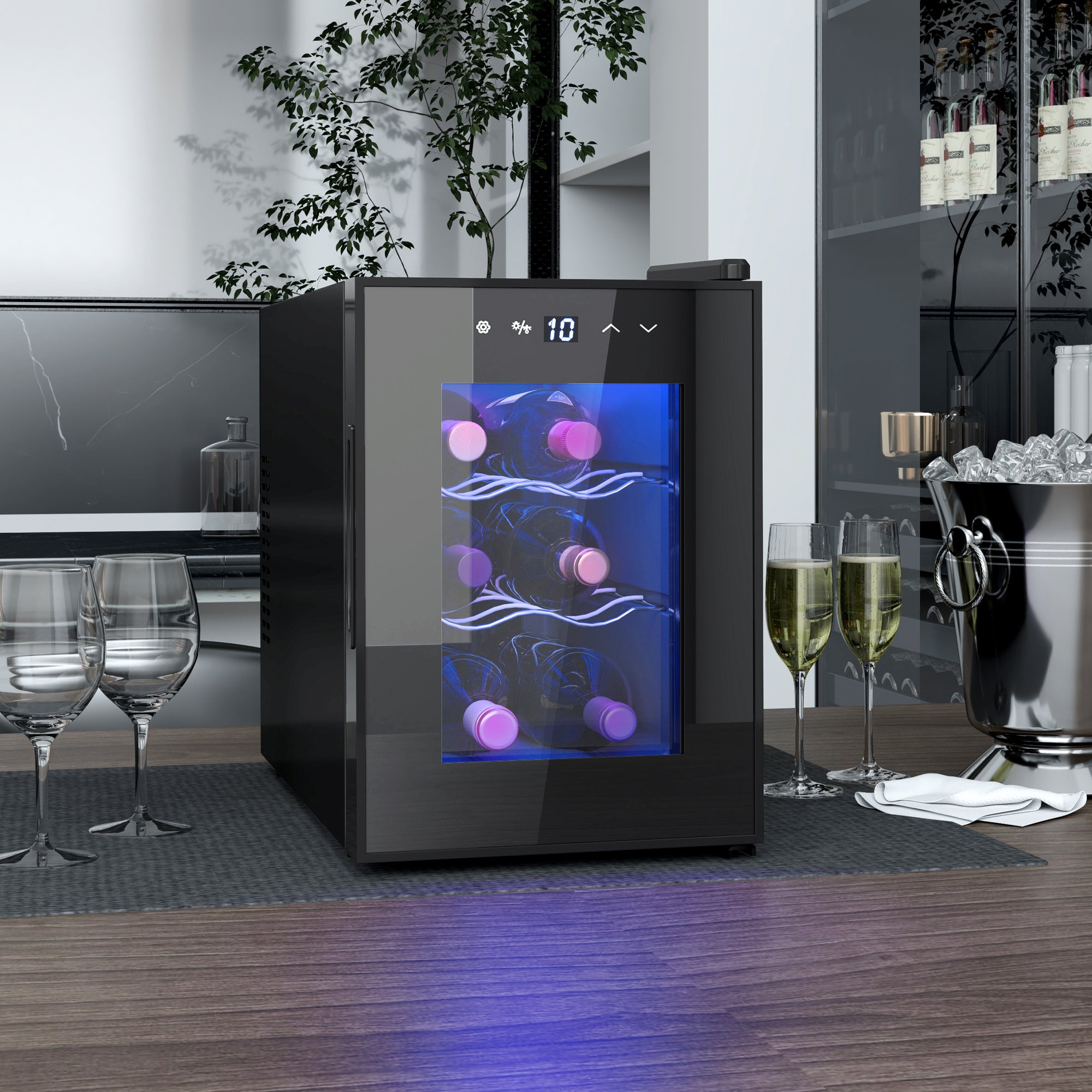 HOMCOM Six Bottle 8-18℃ Countertop Wine Fridge - Black - North Peak Garden Furniture