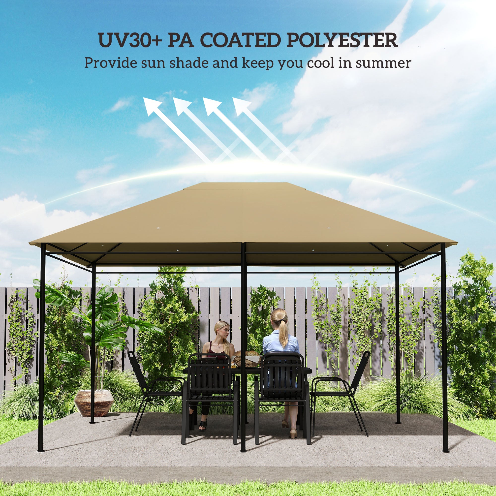 Outsunny 3 x 4m Gazebo Canopy Replacement Cover, Gazebo Roof Replacement (TOP COVER ONLY), Khaki
