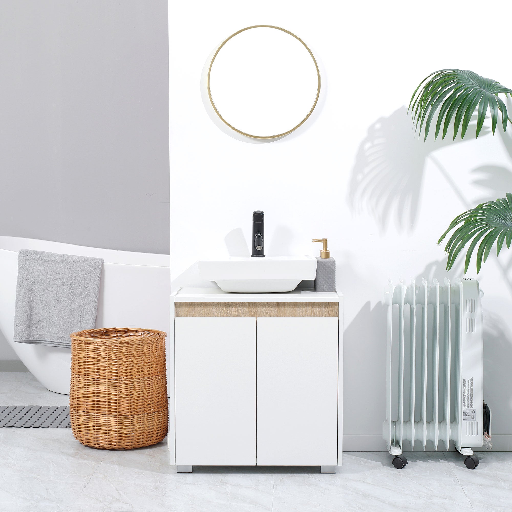 kleankin Modern Bathroom Sink Cabinet, Floor Standing Under Sink Cabinet, Freestanding Storage Cupboard with Double Doors, White - North Peak Garden Furniture
