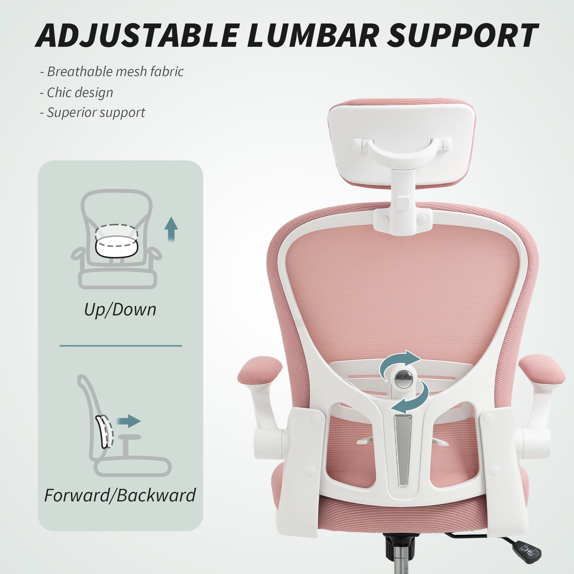 Vinsetto Multi-Adjustable Office Chair, with Lumbar Support, Headrest and Mesh Back - Pink - North Peak Garden Furniture