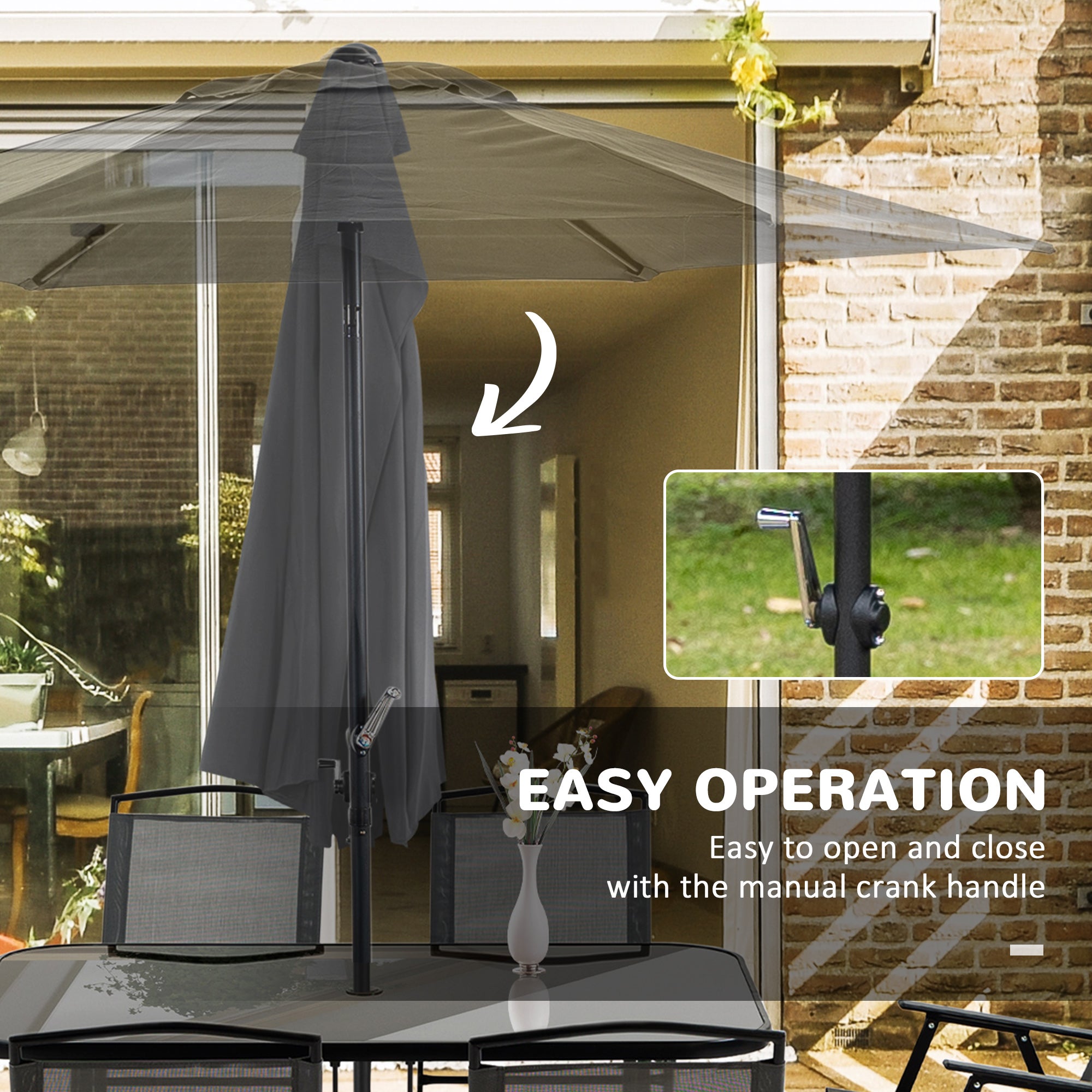 Outsunny Eight-Piece Garden Dining Set, with Chairs, Table and Parasol - Black - North Peak Garden Furniture