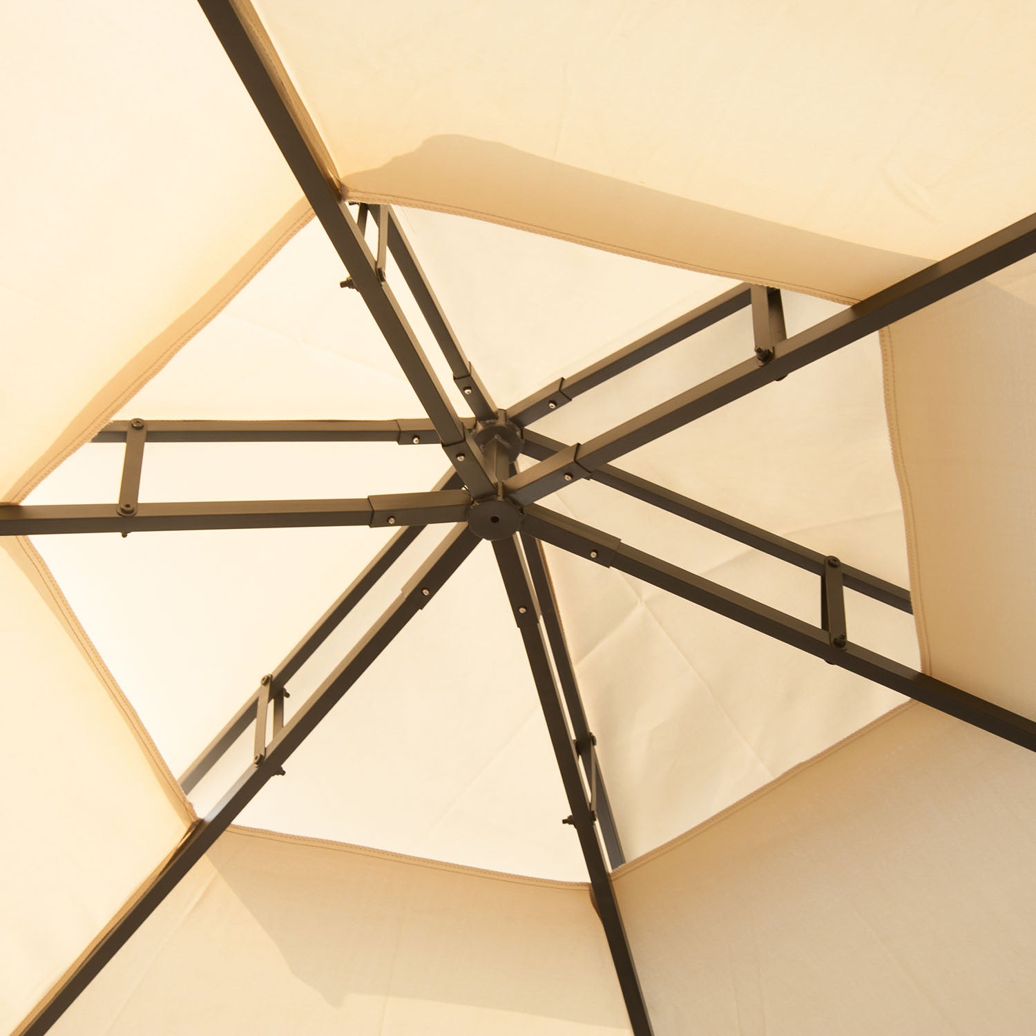 Outsunny 3 x 3(m) Hexagon Gazebo Patio Canopy Party Tent Outdoor Garden Shelter w/ 2 Tier Roof & Side Panel - Beige - North Peak Garden Furniture