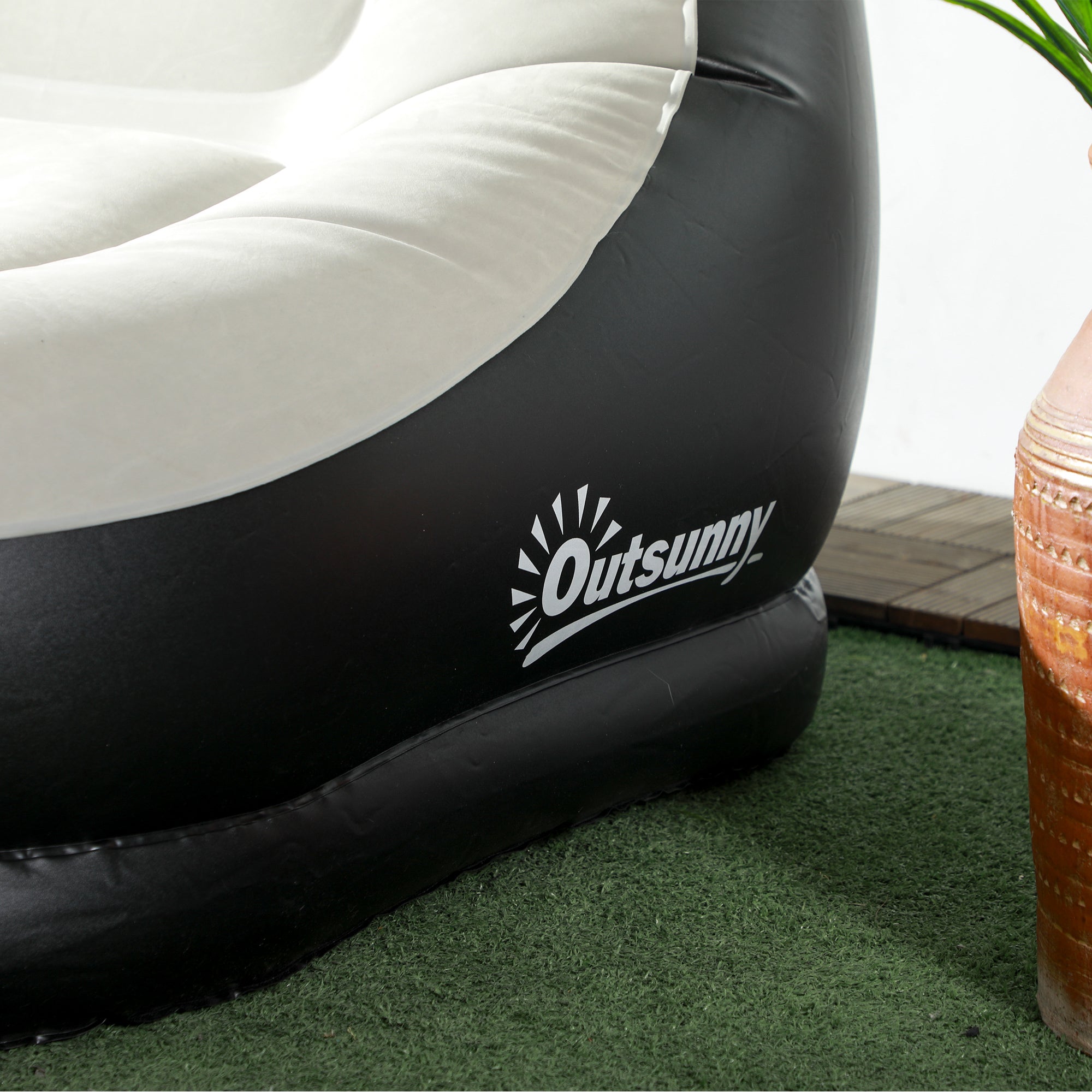 Outsunny Inflatable Sofa Chair and Foot Stool Set with Cup Holder, for Gaming, Reading and Movie Watching, Grey - North Peak Garden Furniture