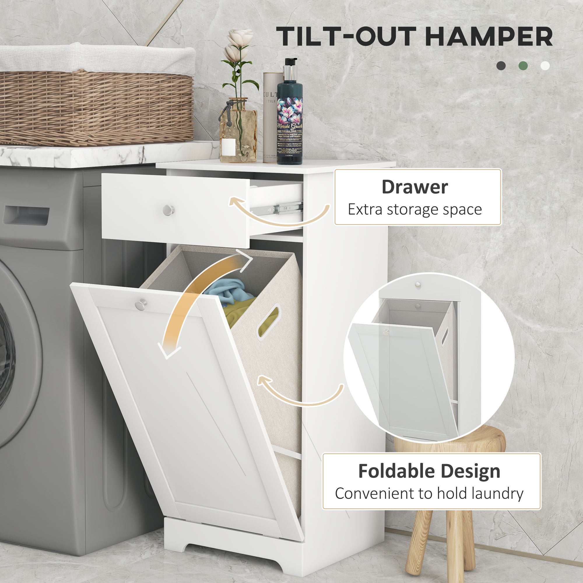 HOMCOM Single Hamper Laundry Storage Cabinet - White - North Peak Garden Furniture