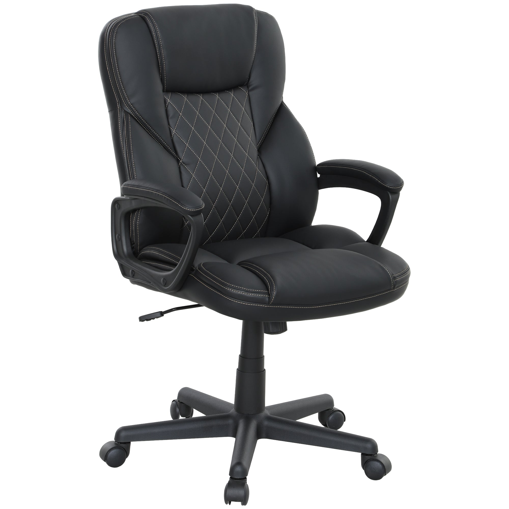 HOMCOM Executive Office Chair, High Back Desk Chair, PU Leather Swivel Computer Chair with Tilt Function, Adjustable Height and Armrests for Home Office, Black - North Peak Garden Furniture