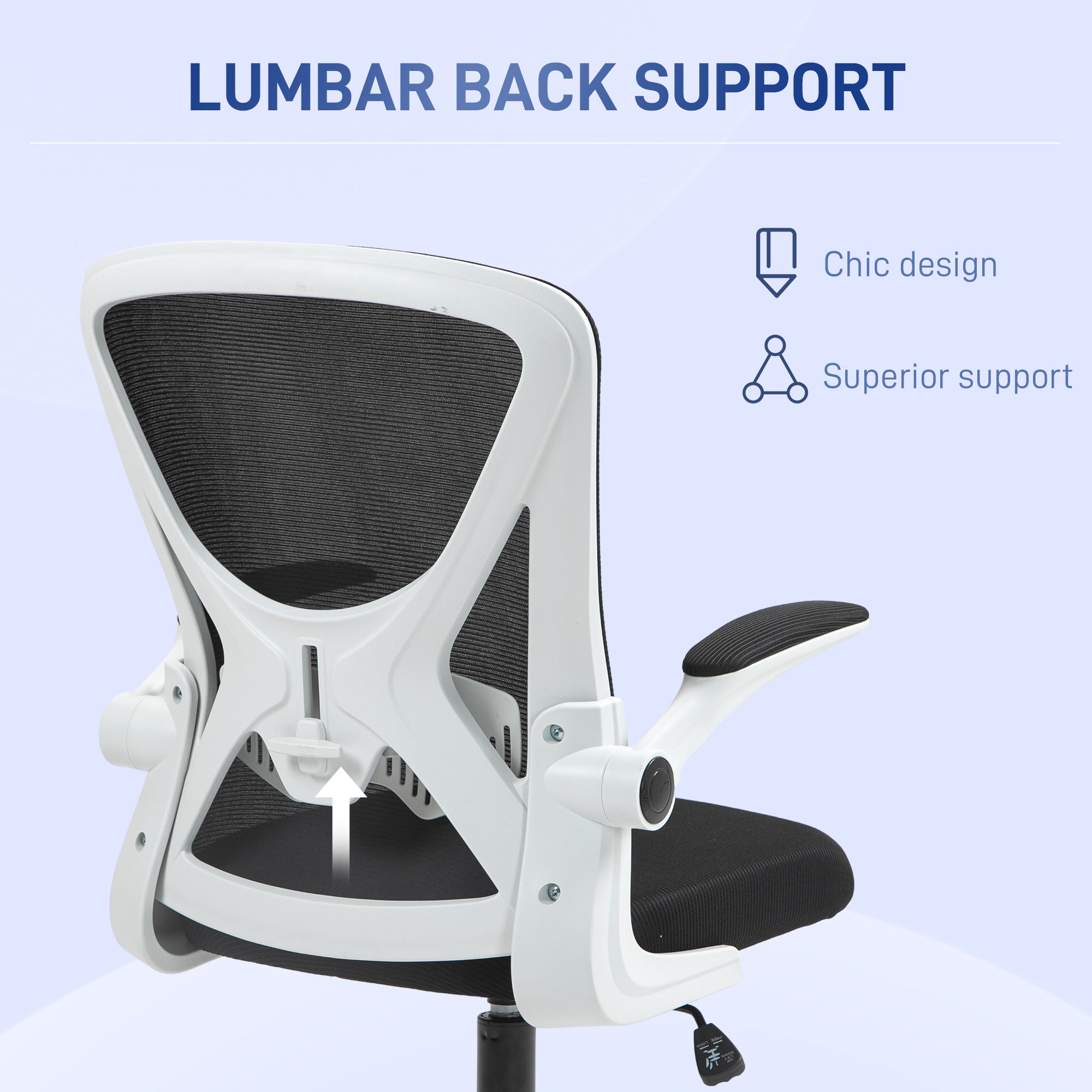 Vinsetto Mesh Back Office Chair, with Flip-Up Arms - Black and White - North Peak Garden Furniture