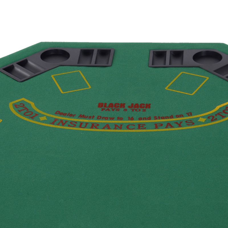 HOMCOM 8 Player Folding Games Poker Table with Chip Cup Holder Steel Base Felt Top Octagon Blackjack Green - North Peak Garden Furniture
