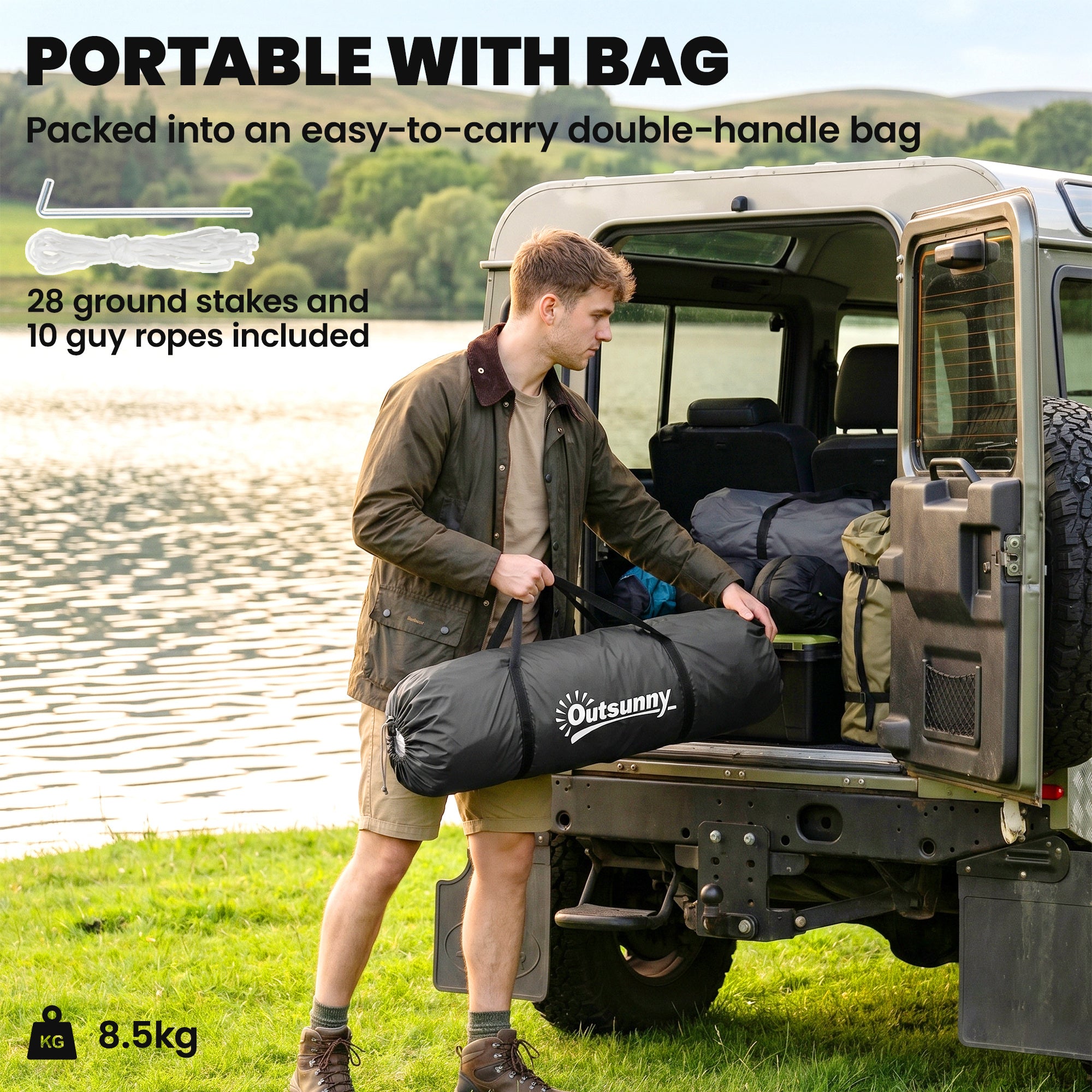 Outsunny Large Camping Tent Tunnel Tent with 2 Bedroom and Living Area, 2000mm Waterproof, Portable with Bag for 4-6 Man, Blue