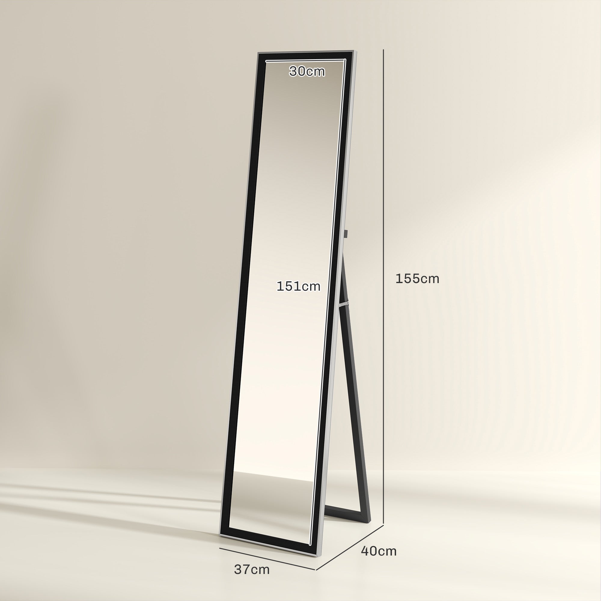 HOMCOM Glitter Frame Full-Length Mirror - Black - North Peak Garden Furniture
