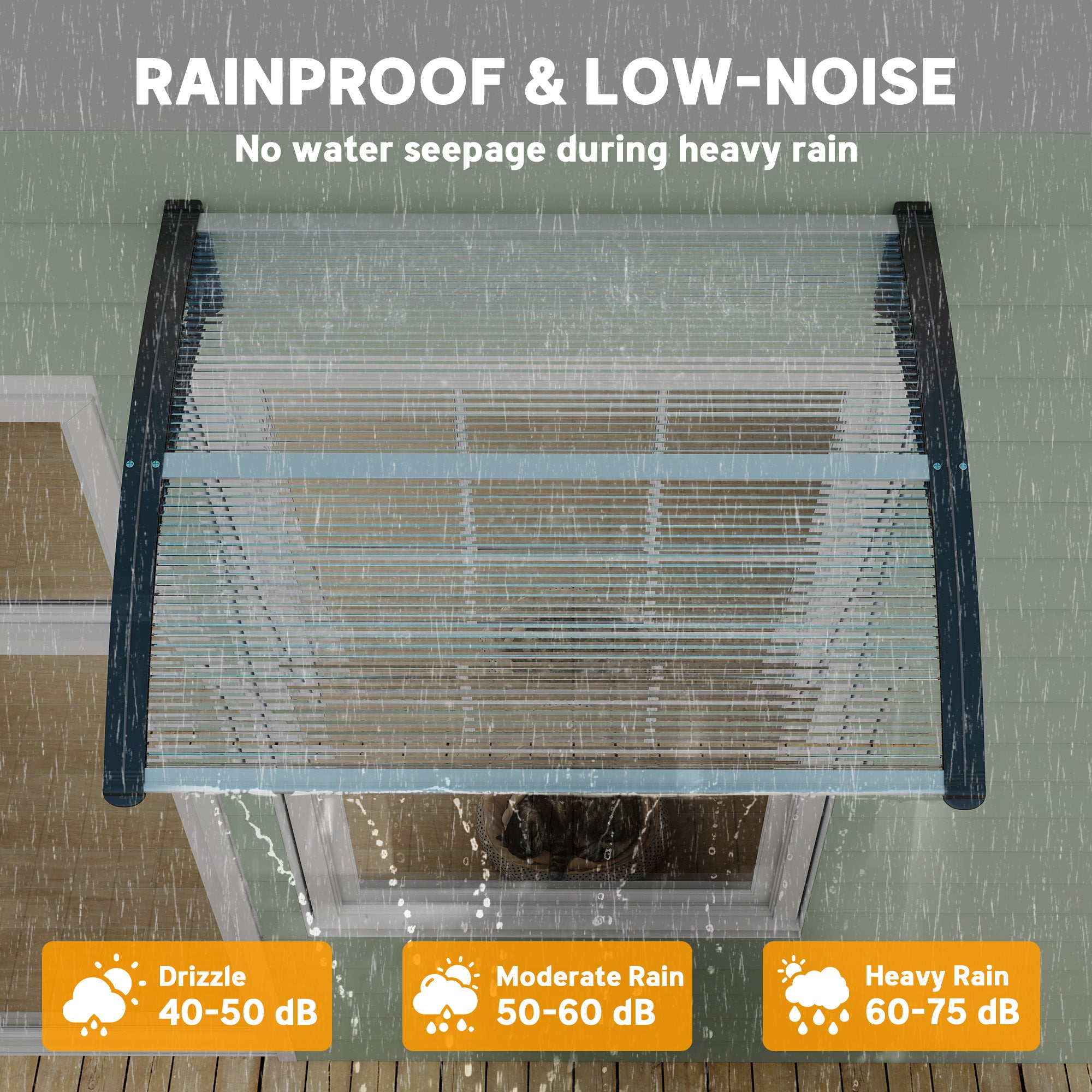 Outsunny Front Door Canopy Outdoor Awning Aluminium Rigid Plastic Polycarbonate Rain Shelter UV Water Rain Resistant 120 x 75cm White