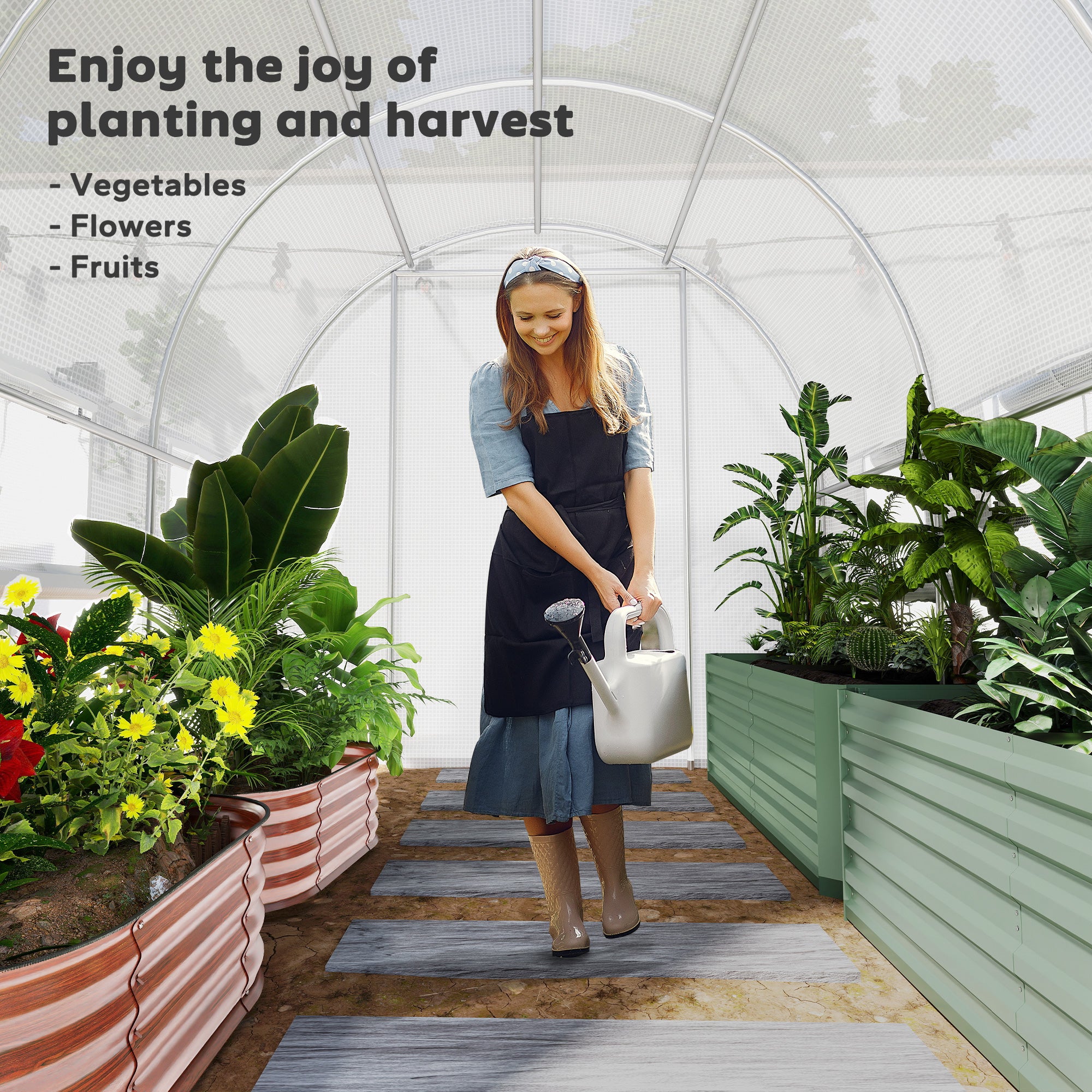 Outsunny Walk-in Polytunnel Greenhouse Green House with Roll-up Sidewalls, UV-resistant PE Cover, 3 x 2 x 2m, White - North Peak Garden Furniture