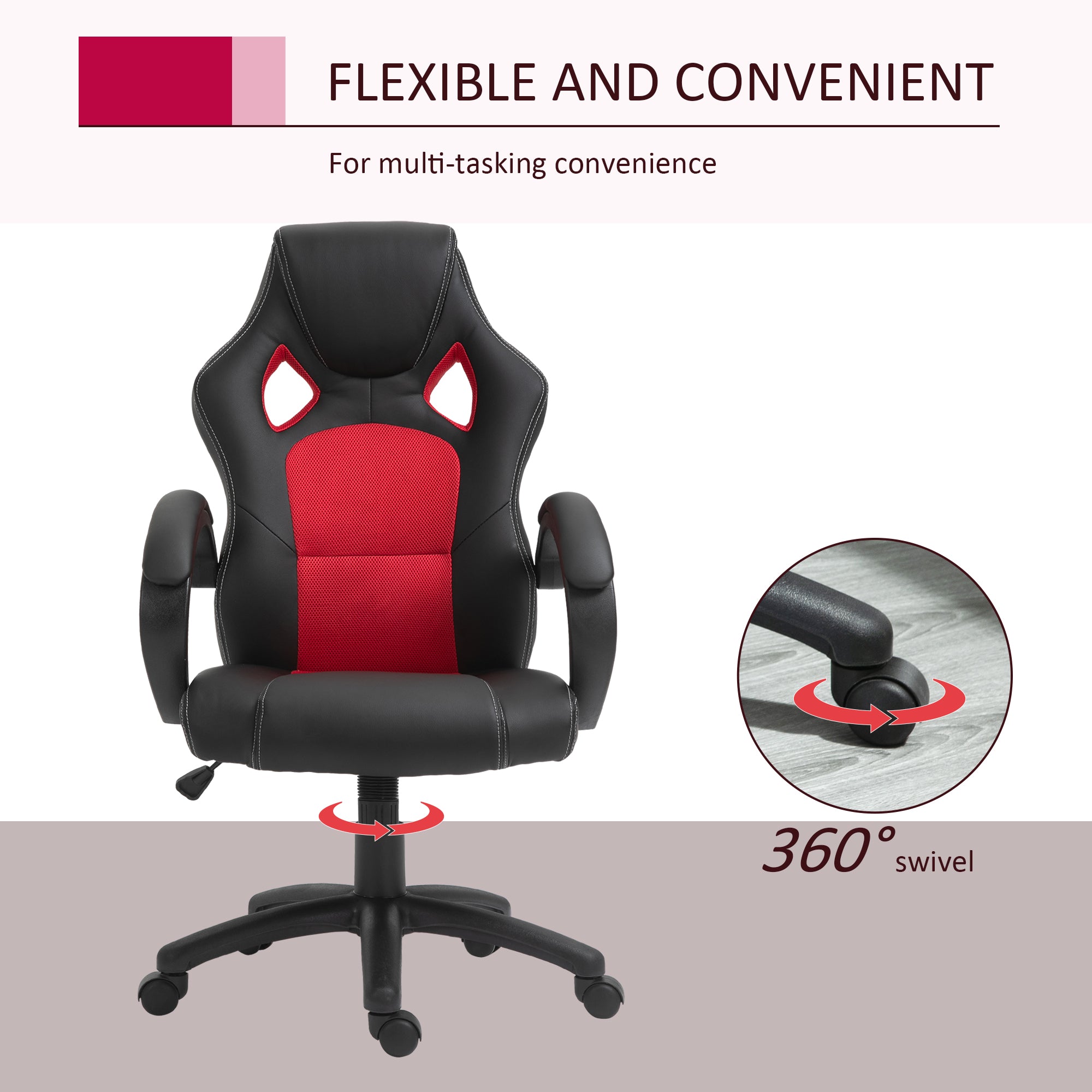 Vinsetto High-Back Office Chair Faux Leather Swivel Computer Desk Chair for Home Office with Wheels Armrests Black - North Peak Garden Furniture