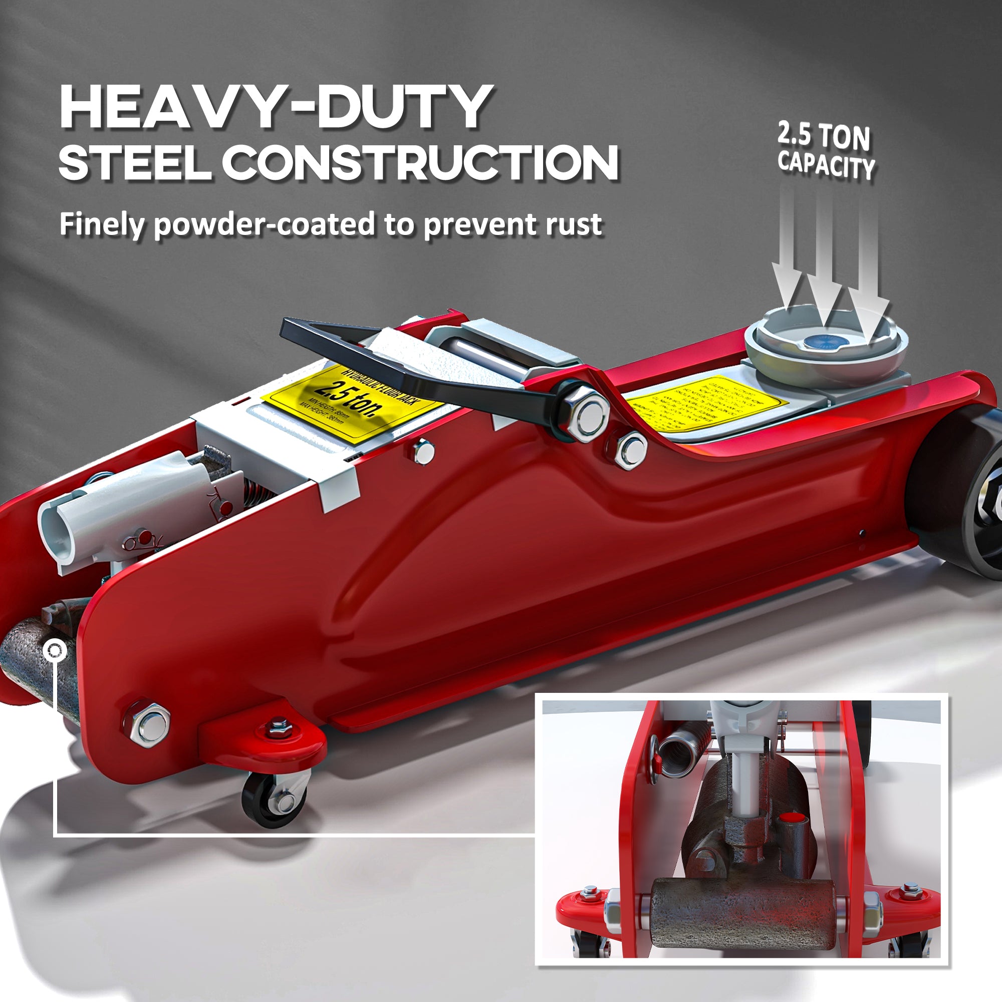 HOMCOM Low Profile Jack, Hydraulic Racing Floor Jack, 8-38cm Lifting Range, 2.5 Ton Capacity, Red - North Peak Garden Furniture