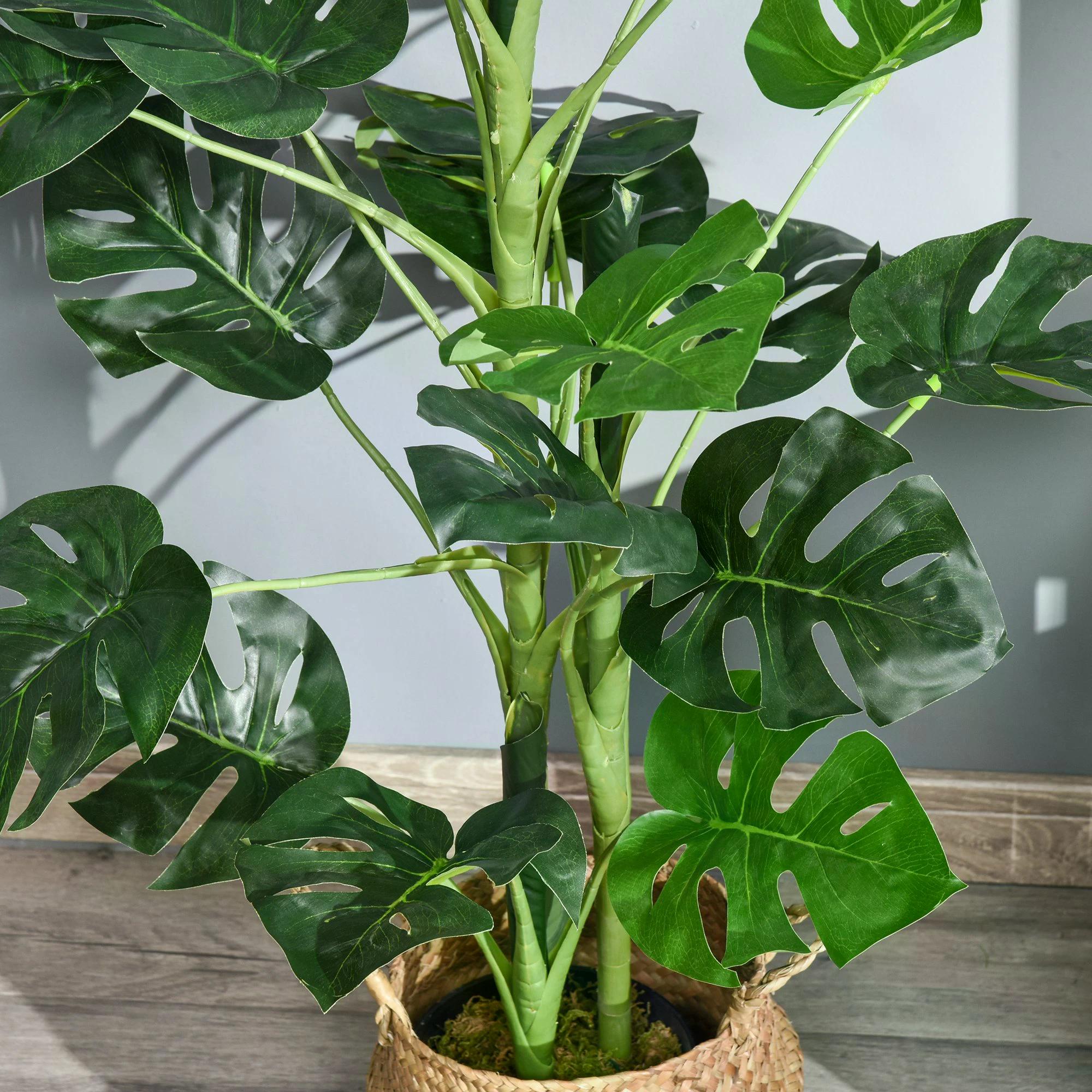 Outsunny Artificial Monstera Delight: Lifelike Cheese Plant with 21 Lush Leaves, Nursery Pot for Indoor/Outdoor Tropical Flair, Verdant Green