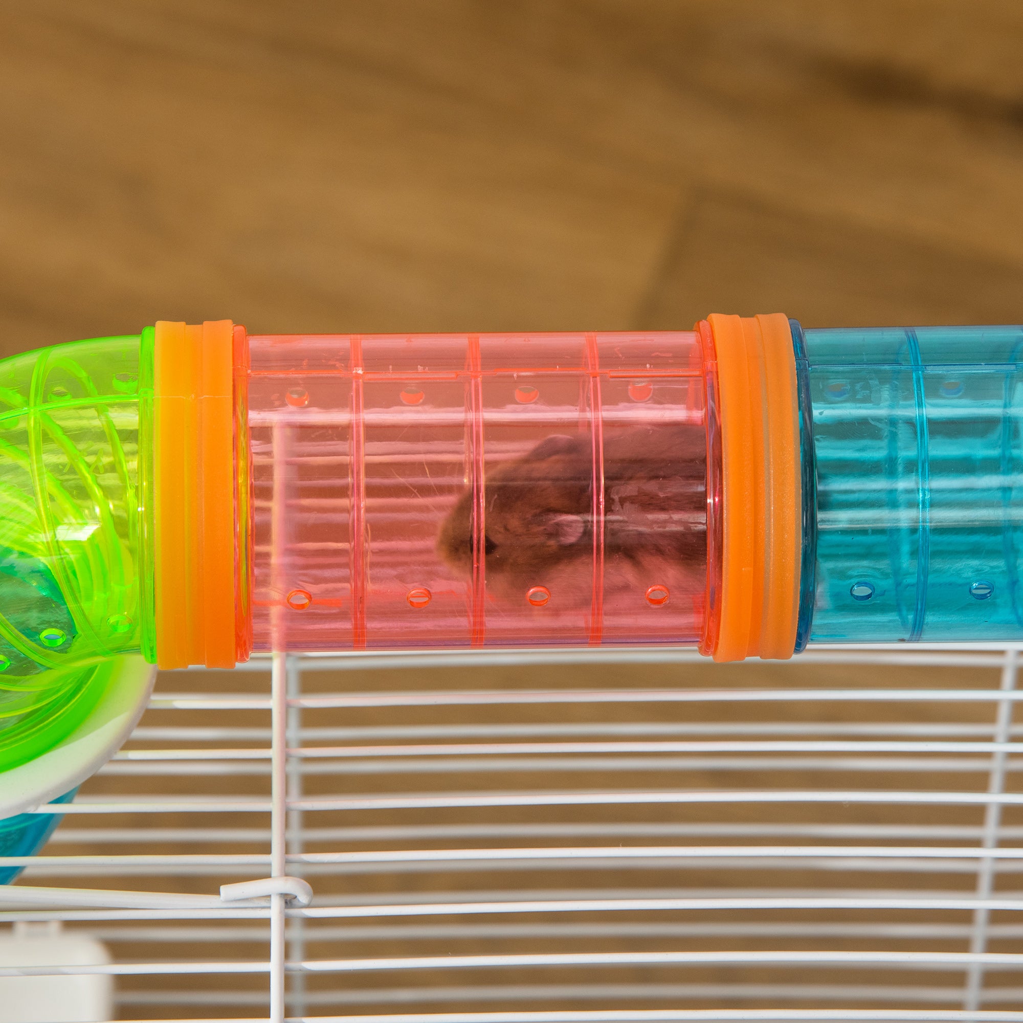 PawHut Hamster Cage with Tubes Tunnel 3 Level Rodent House with Exercise Wheel, Water Bottle, Food Dish, Ramp, Hut 59 x 36 x 47 cm- Blue - North Peak Garden Furniture