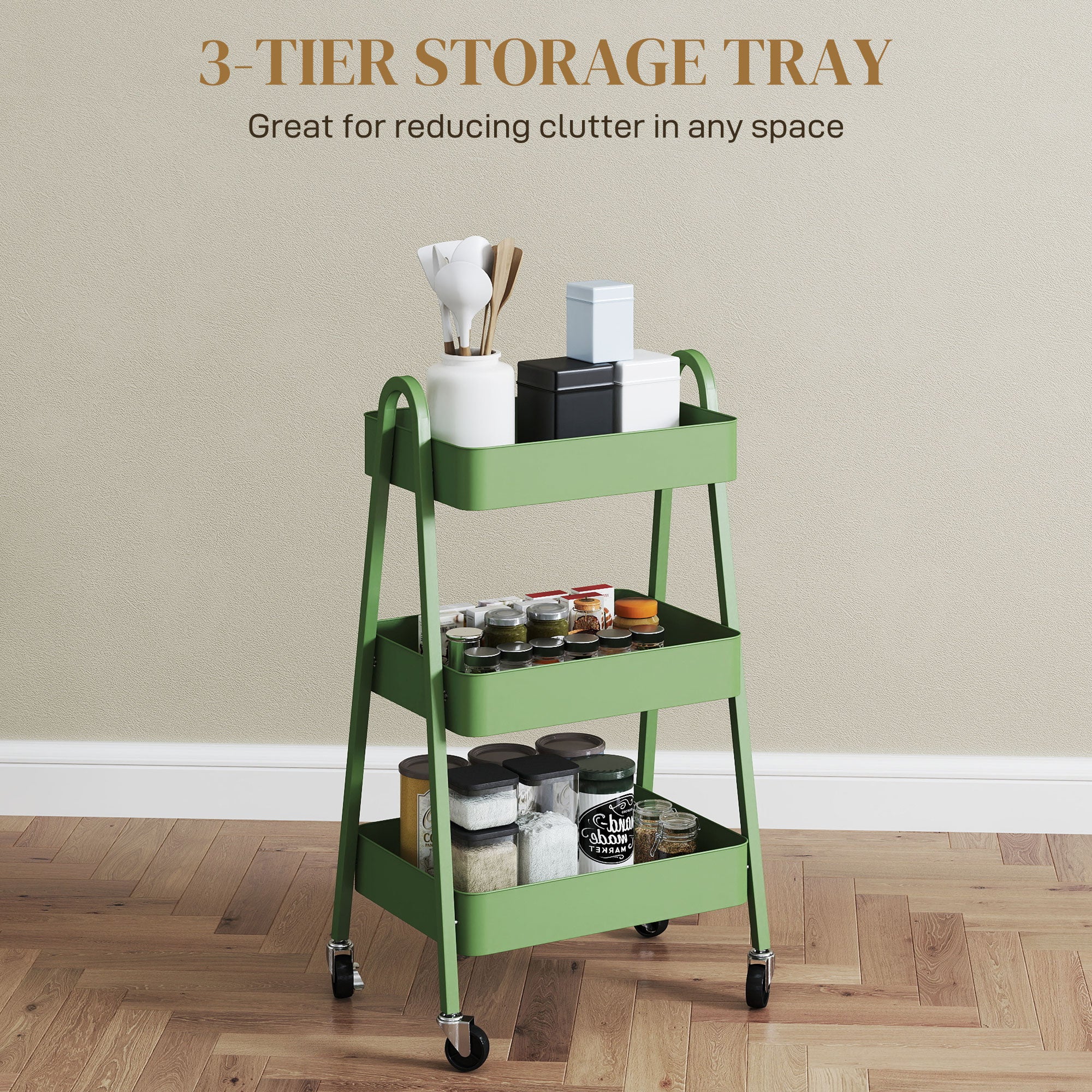HOMCOM Three-Tier Storage Trolley - Green - North Peak Garden Furniture