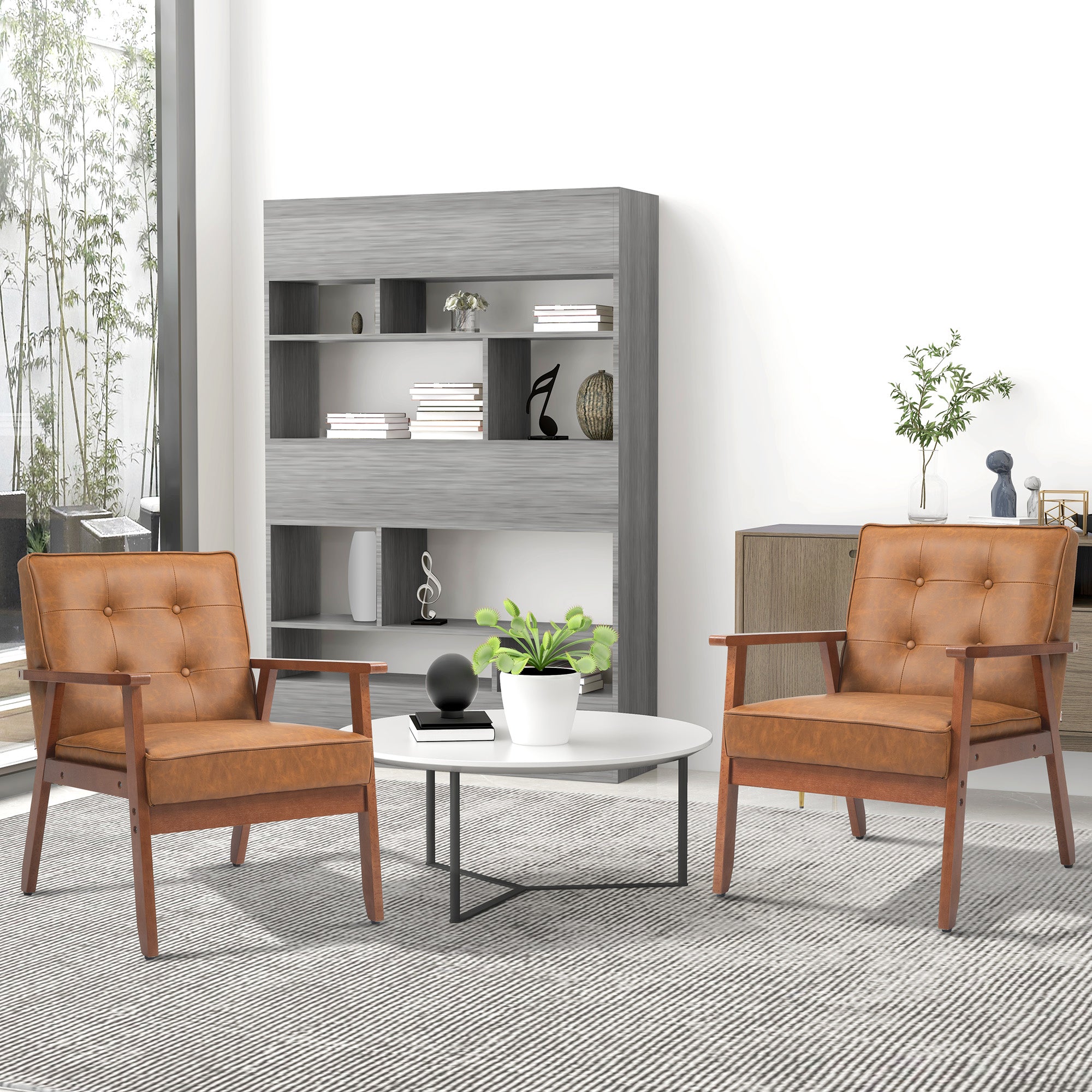 HOMCOM 2 Pack Retro-Style Accent Chair, with Faux Leather Seat - Brown - North Peak Garden Furniture