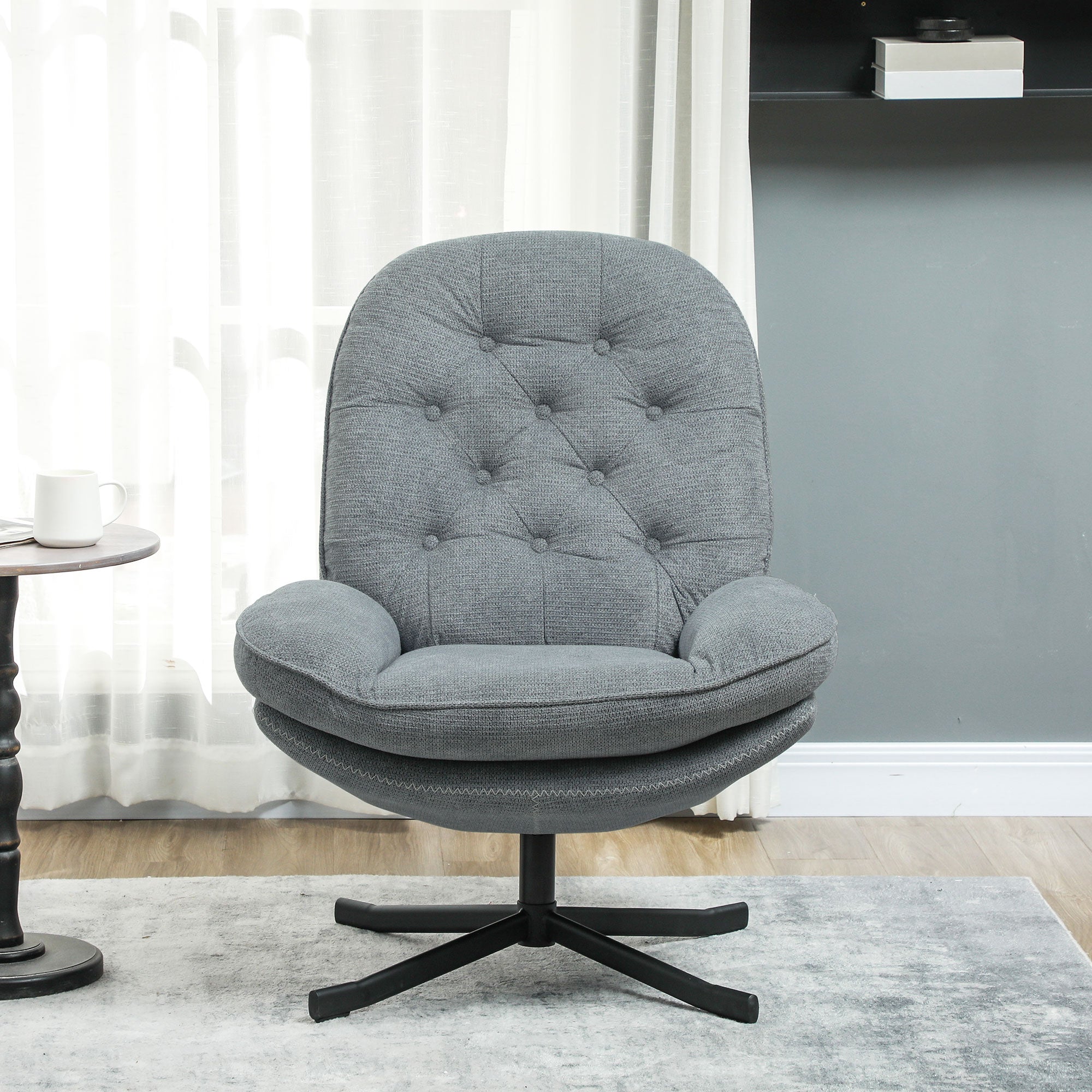 HOMCOM Relaxed Swivel Armchair - Grey - North Peak Garden Furniture