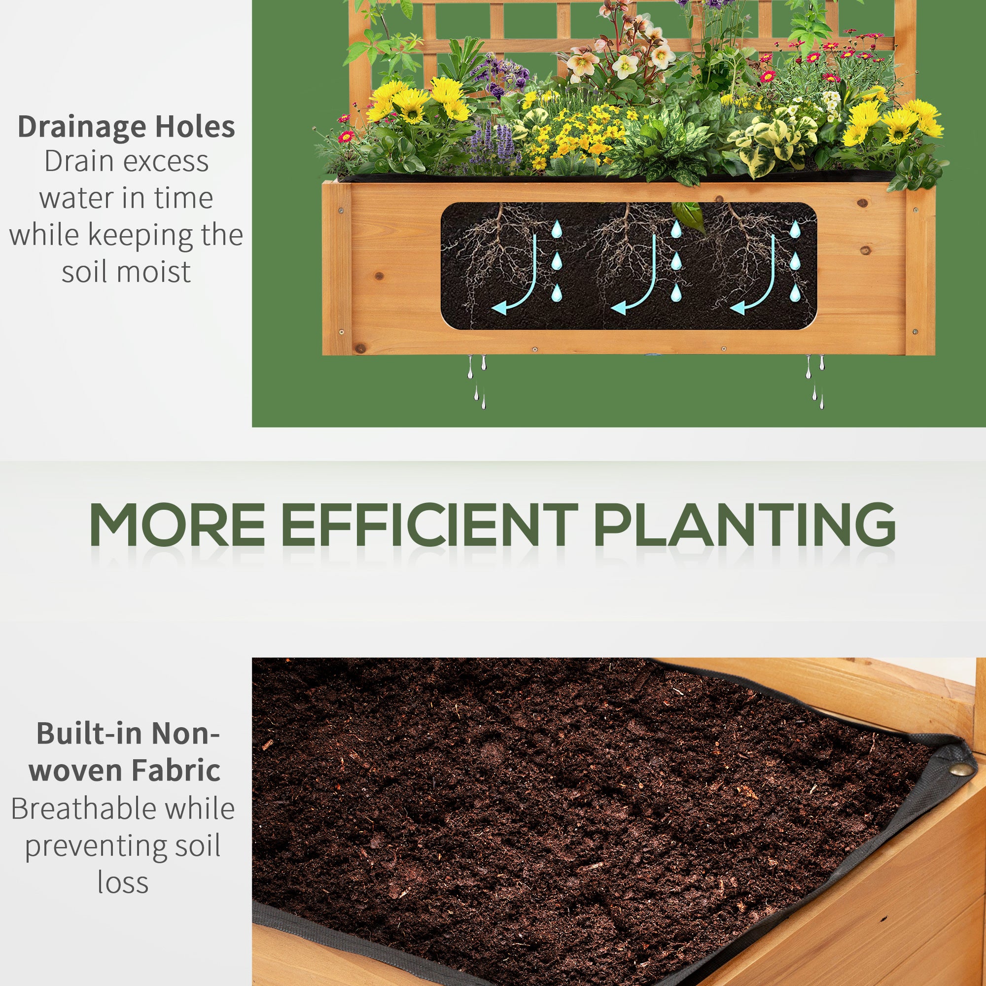 Outsunny Wooden Planter Raised Elevated Garden Bed with 2 Shelves for Vegetables Flowers - North Peak Garden Furniture