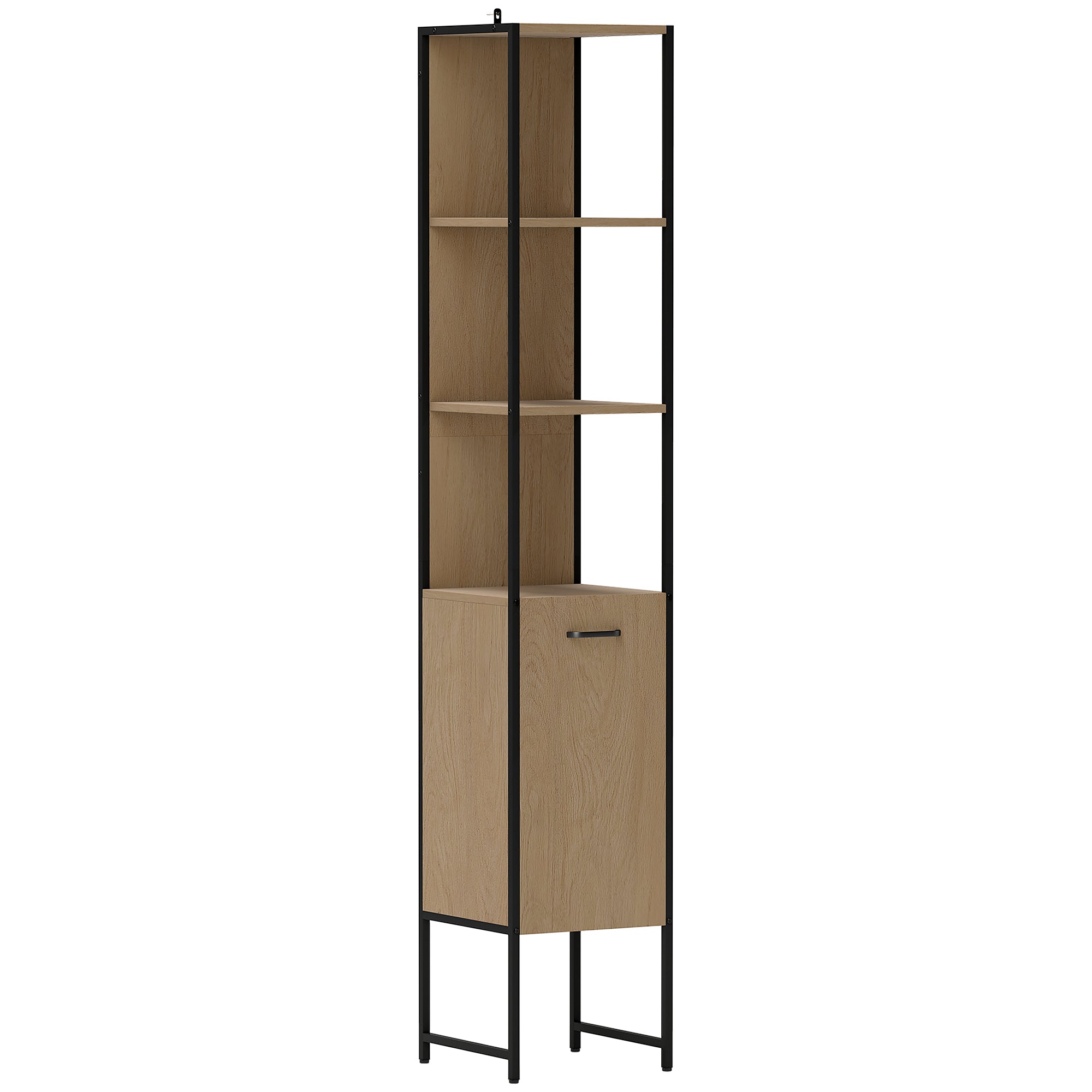 HOMCOM Tall Bathroom Cabinet with Open Shelves and Adjustable Shelf - Natural Wood Finish - North Peak Garden Furniture