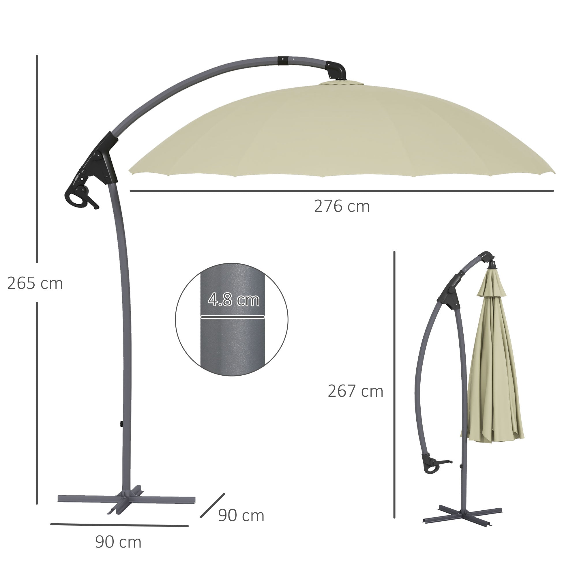Outsunny 2.7m Cantilever Parasol, with Cross Base - Beige - North Peak Garden Furniture