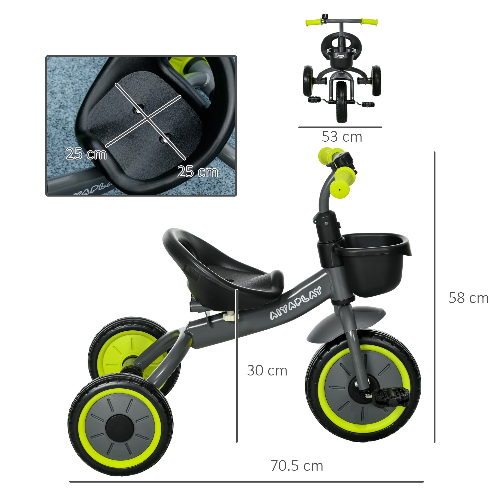 AIYAPLAY Kids Trike, Tricycle, with Adjustable Seat, Basket, Bell, for Ages 2-5 Years - Black - North Peak Garden Furniture