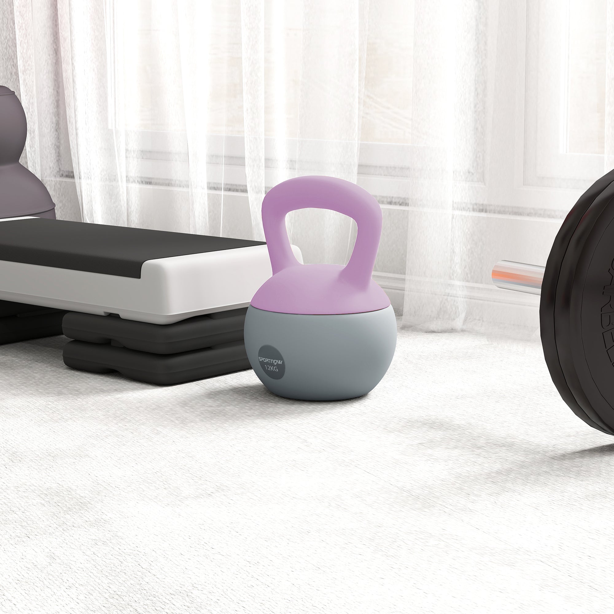 SPORTNOW 12KG Soft Kettlebell, Kettlebell with Non-Slip Handle for Home Gym, Weight Lifting, Strength Training, Purple/Grey - North Peak Garden Furniture
