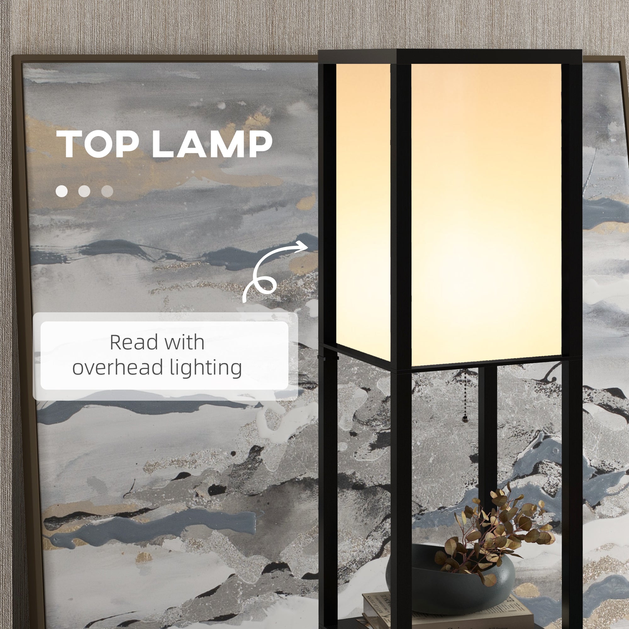 HOMCOM 3-Tier Floor Lamp, Floor Light with Storage Shelf, Reading Standing Lamp for Living Room, Bedroom, Kitchen, Dining Room, Office, Dorm, 160cm, Black - North Peak Garden Furniture