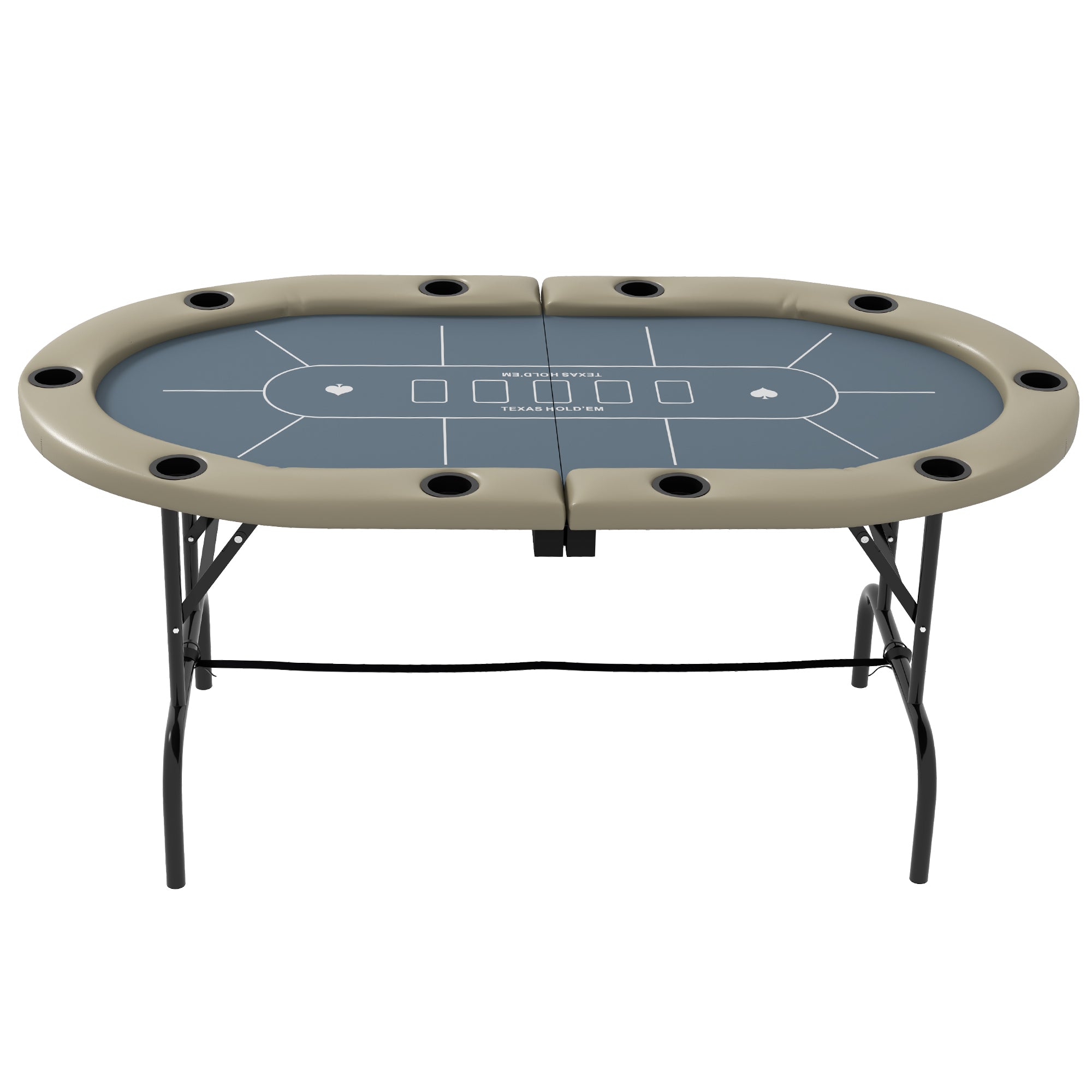 SPORTNOW 10 Player Folding Poker Table, with Cup Holders, Cushioning Edge, Brown and Blue - North Peak Garden Furniture