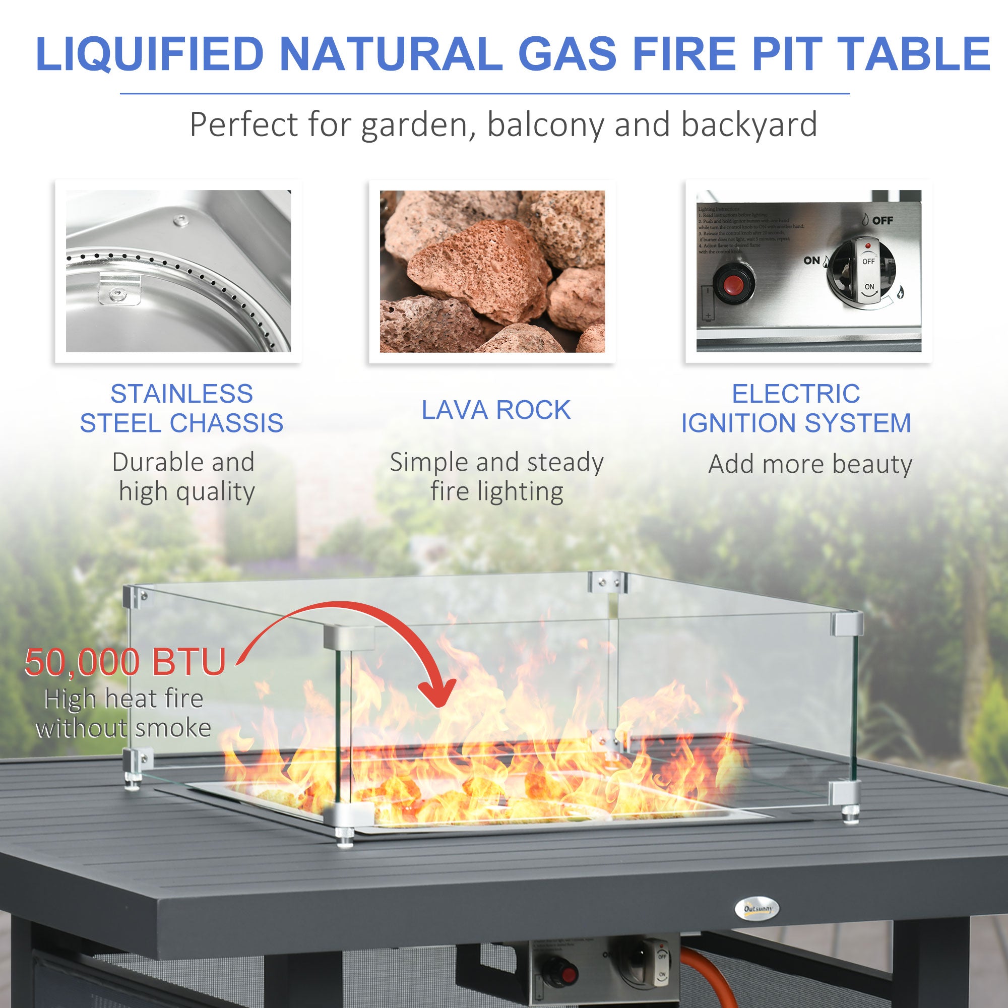 Outsunny 6-Piece Aluminium Garden Furniture Set, Outdoor Conversational Corner Sofa Loveseat Footstool Sectional with Gas Fire Pit Table for Yard, Poolside, Grey - North Peak Garden Furniture