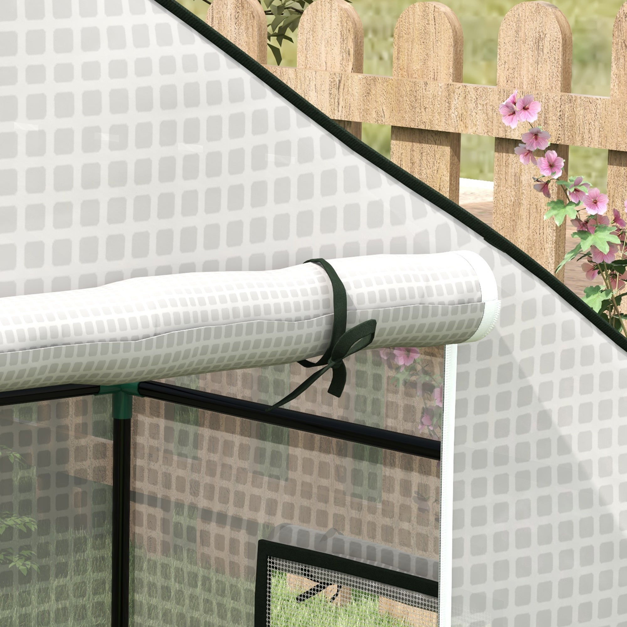 Outsunny Greenhouse Cover Replacement Walk-in PE Hot House Cover with Roll-up Door and Windows, 140 x 73 x 190cm, White - North Peak Garden Furniture