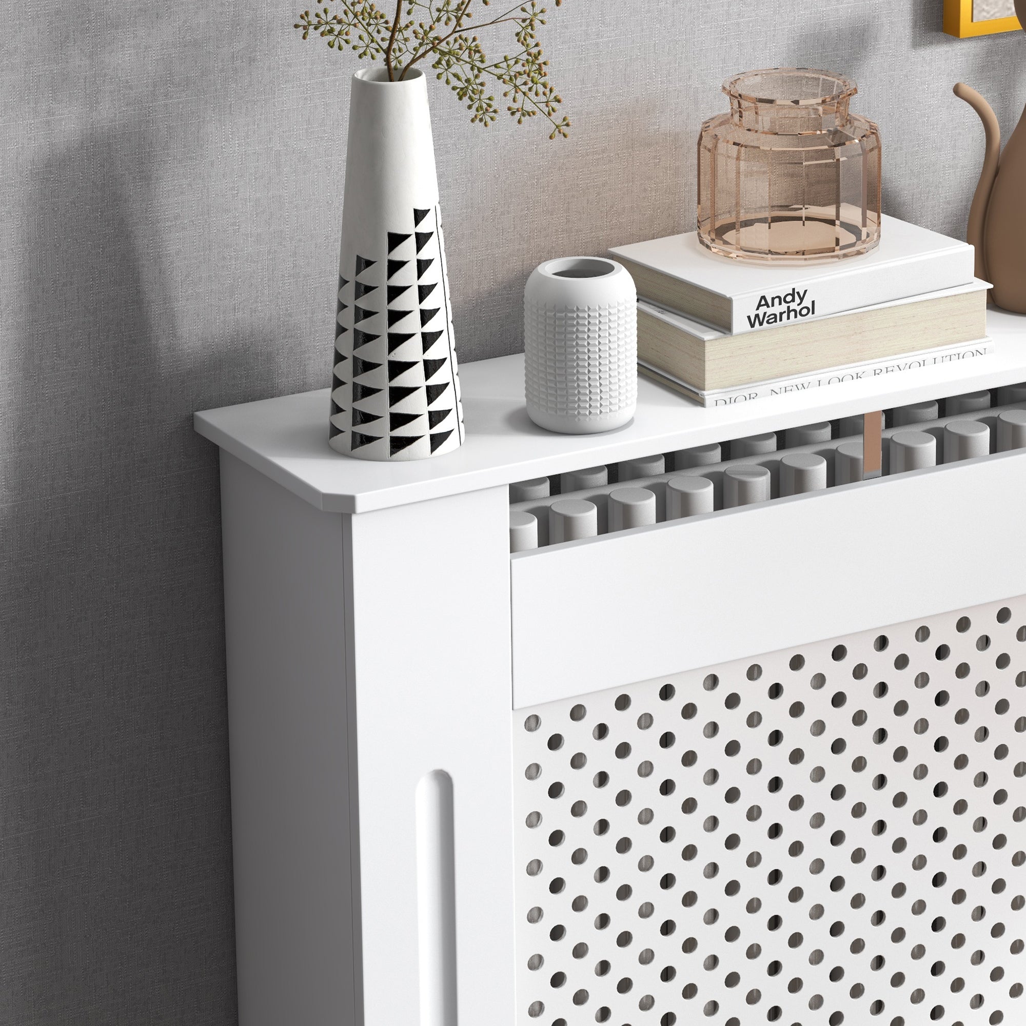 HOMCOM Wooden Radiator Cover Heating Cabinet Modern Home Furniture Grill Style  White Painted (Small)