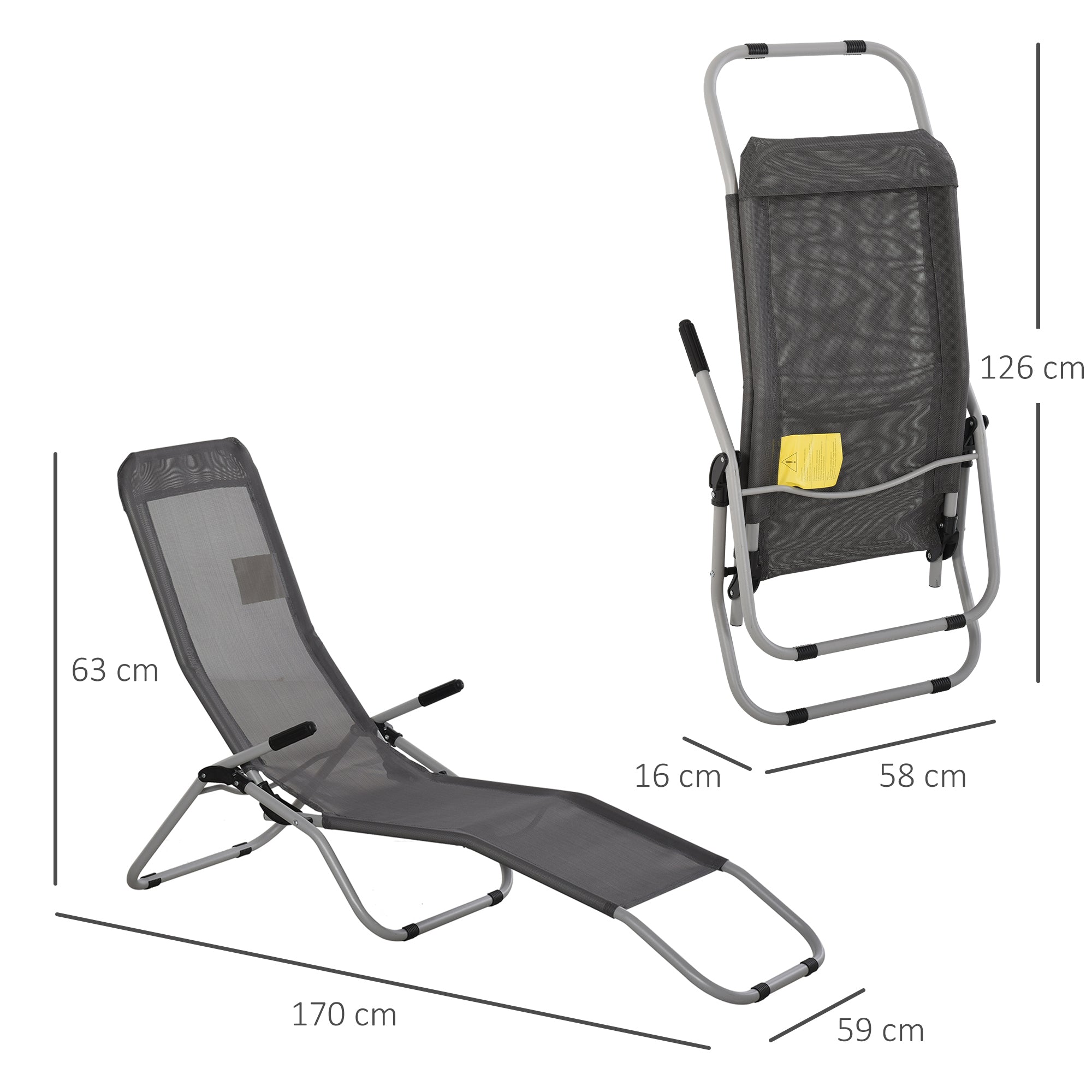 Outsunny Set of 2 Outdoor Patio Chaise Recliner Portable Lounge Chairs w/ Rust-Resistant Steel Frame & Adjustable Backrest, Grey - North Peak Garden Furniture