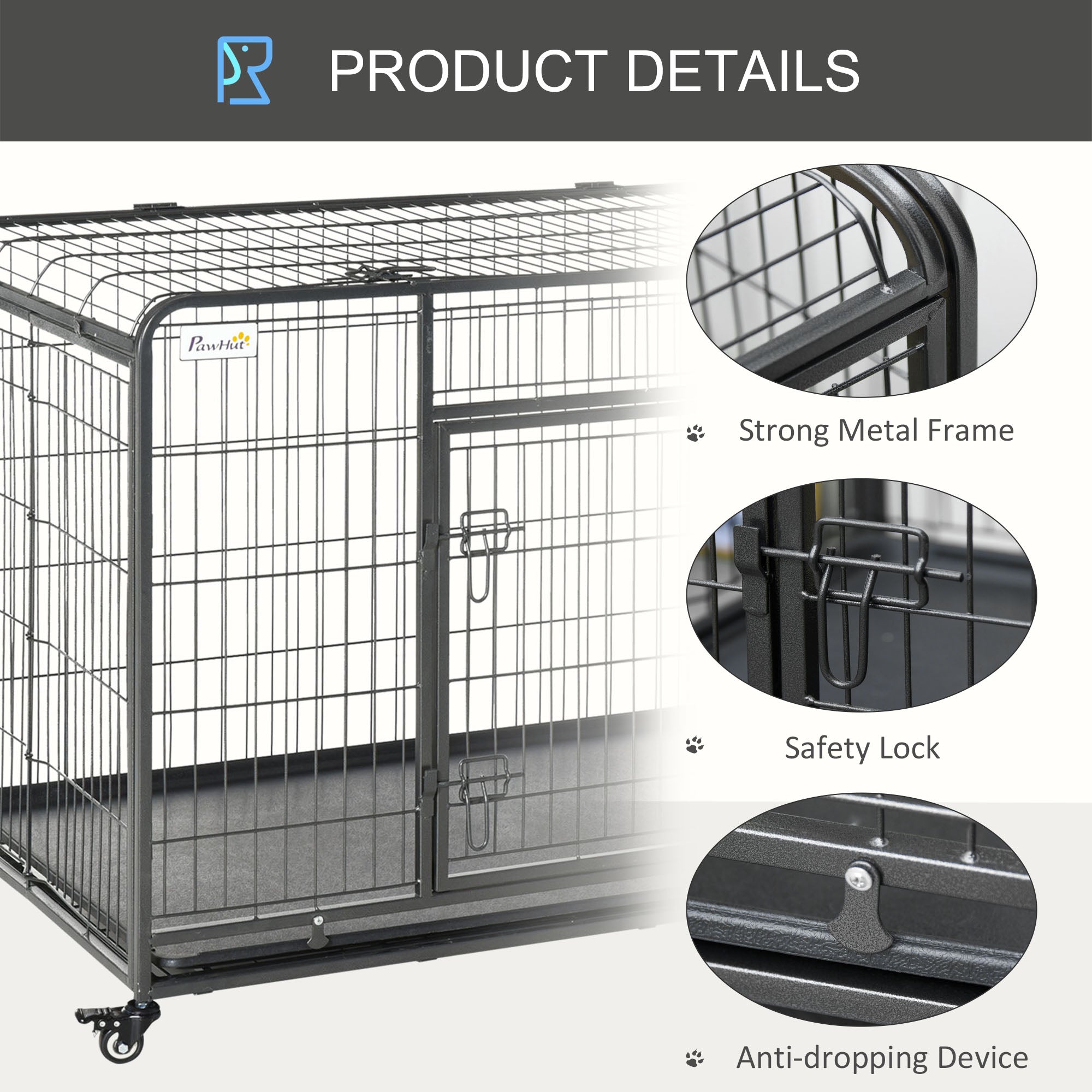 PawHut Metal Dog Cage Kennel Locking Door & Wheels Removable Tray Openable Top For Extra Large Pets 125 x 76 x 81 cm - North Peak Garden Furniture