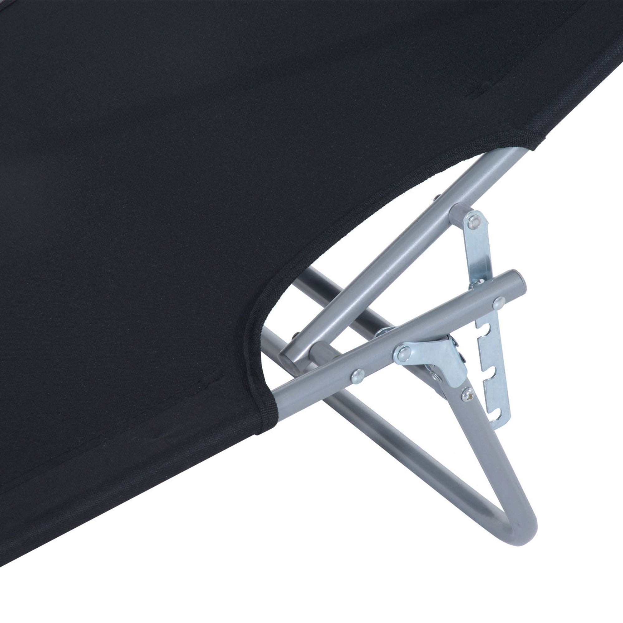 Outsunny 2 Pieces Outdoor Foldable Sun Lounger, 4 Level Adjustable Backrest Reclining Sun Lounger Chair with Angle Adjust Sun Shade Awning for Beach, Garden, Patio, Black - North Peak Garden Furniture