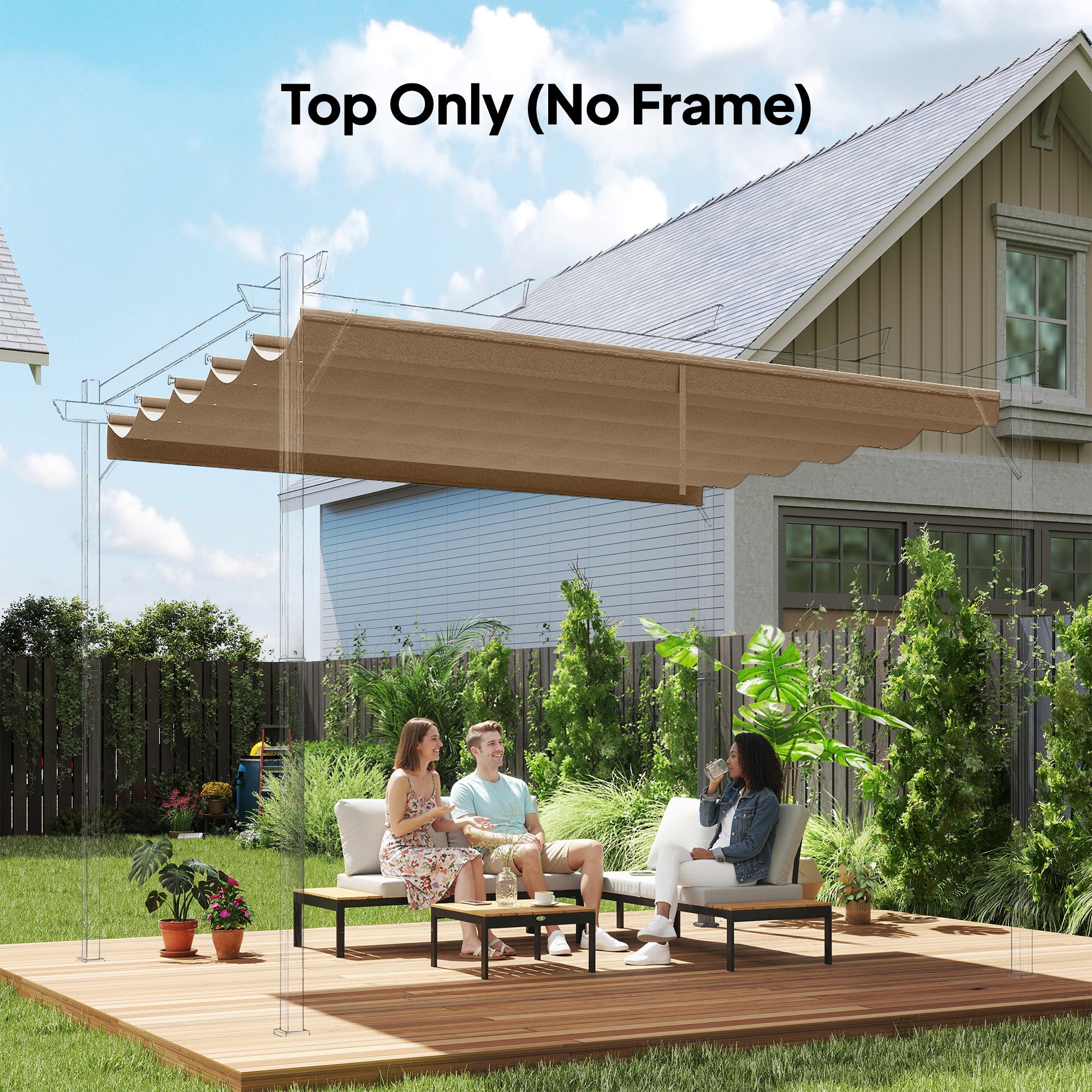 Outsunny Retractable Pergola Shade Cover, Replacement Canopy Fabric for 3 x 3 (m) Pergola, Gazebo Retractable Roof, Tan