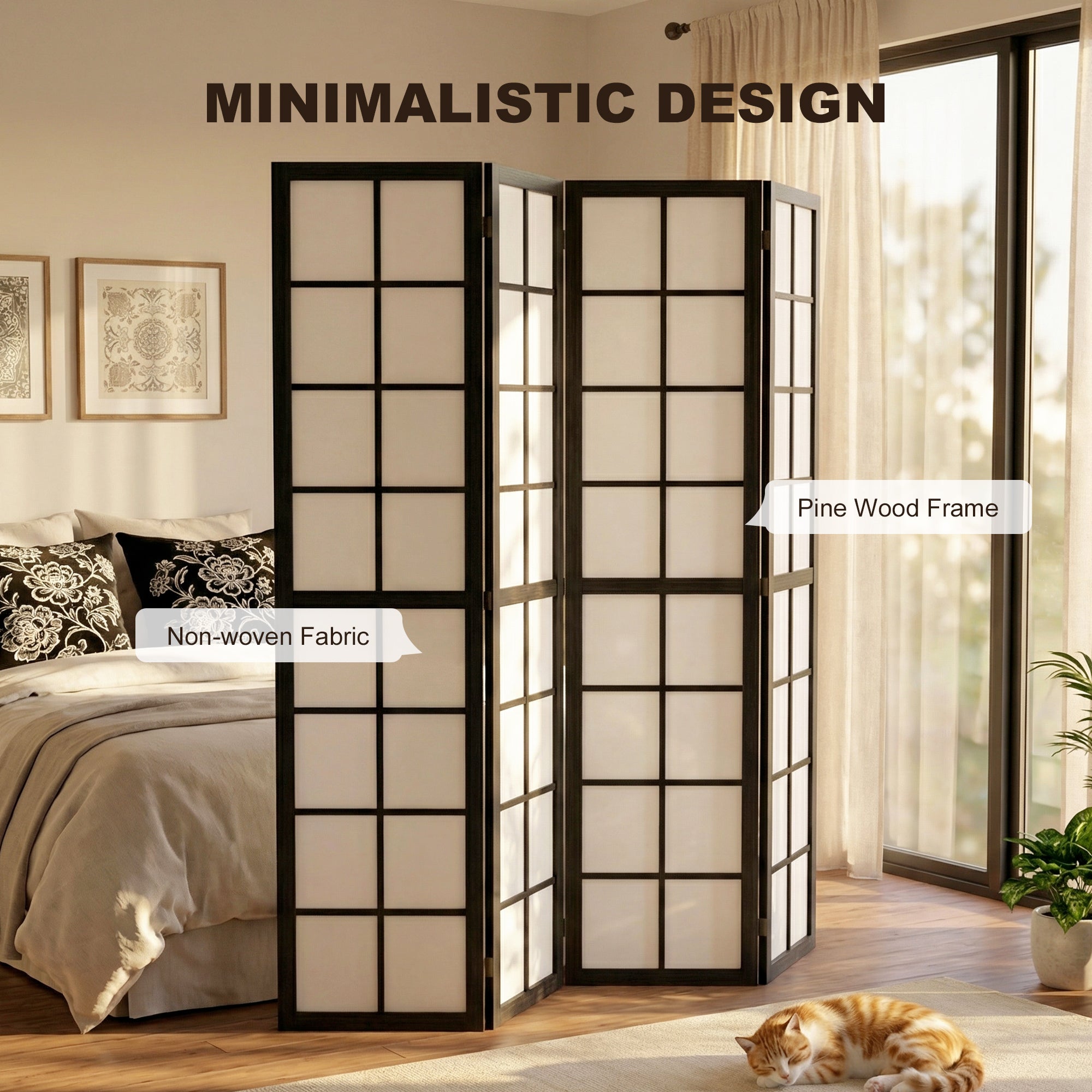 HOMCOM 4 Panel Folding Room Divider, Freestanding Room Separator, Indoor Privacy Screen for Living Room, Bedroom, Black