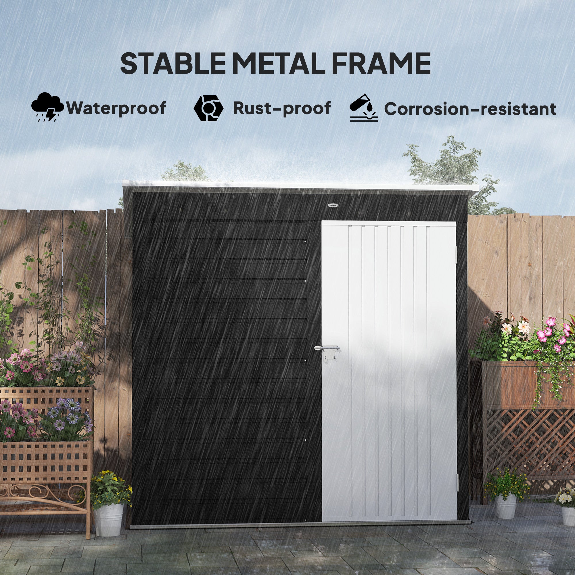Outsunny 6 x 4ft Metal Garden Storage Shed, Outdoor Tool Storage Shed with Lockable Door and Gloves for Garden, Patio, Dark Grey - North Peak Garden Furniture
