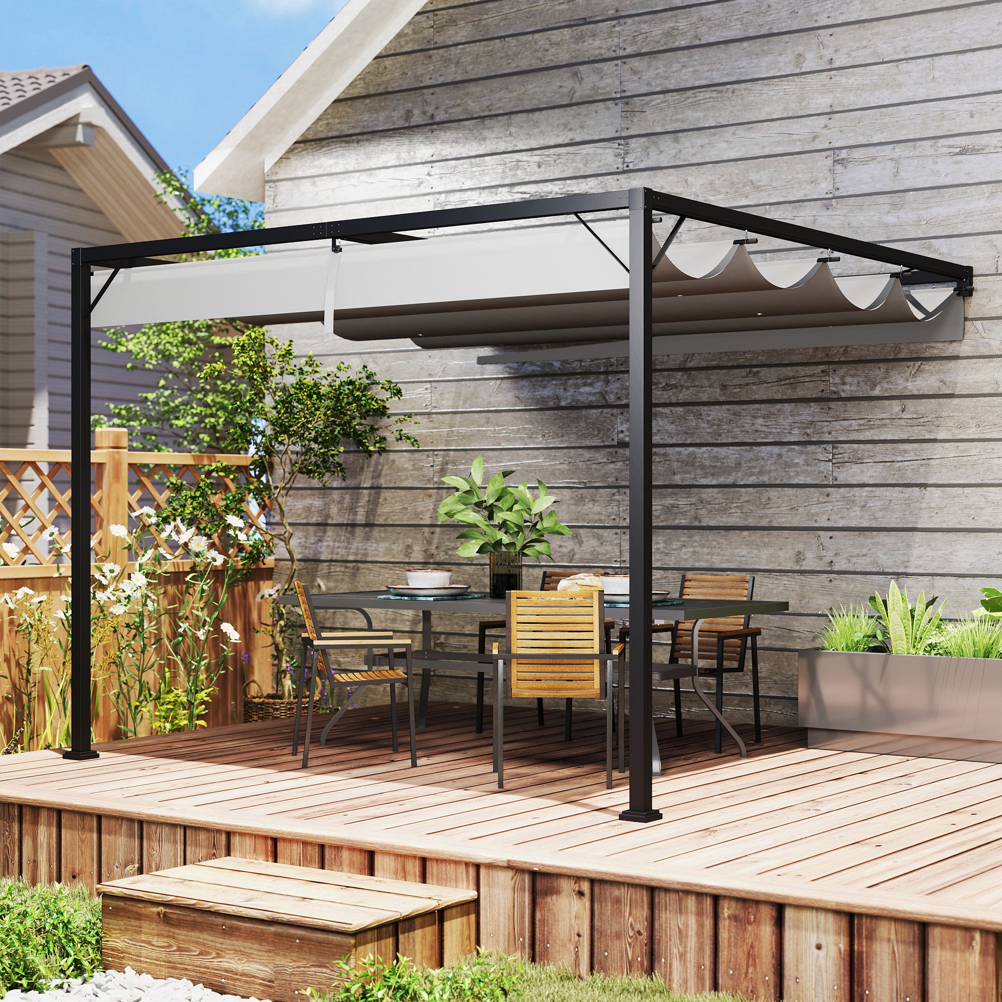 Outsunny 3 x 3(m) Outdoor Pergola with Retractable Canopy - Grey - North Peak Garden Furniture