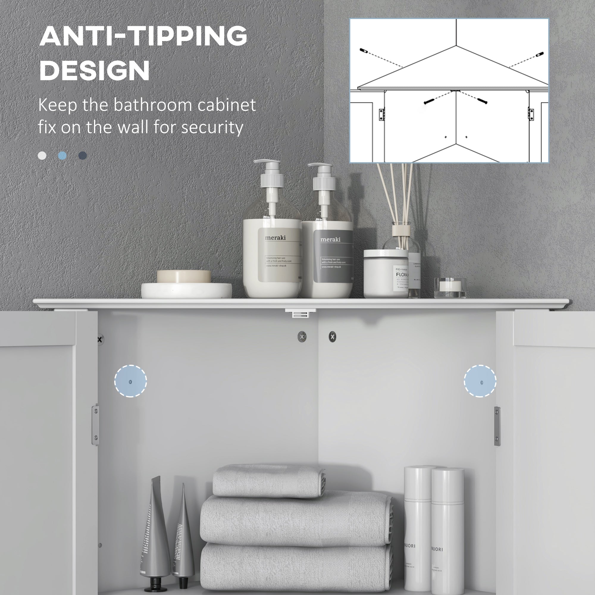 kleankin Corner Cabinet, Triangle Bathroom Storage Cabinet with Adjustable Shelf and Recessed Door, Free Standing, White