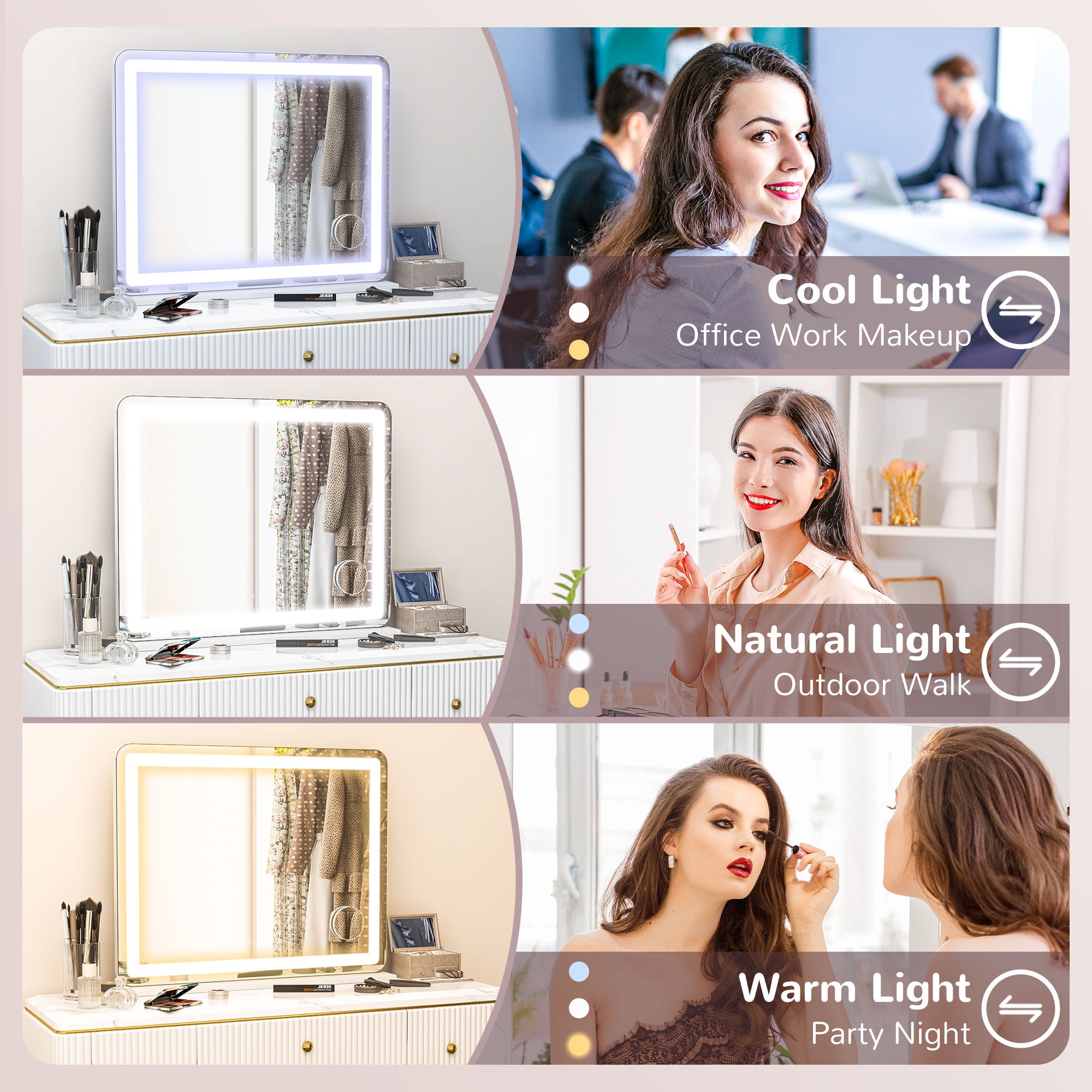 HOMCOM Vanity Mirror with Lights, Large Lighted Makeup Mirror with 3 Colour Lighting Modes, 10X Magnifying, USB Charging Port, Touch Screen, Tabletop or Wall Mounted Design for Bedroom, White - North Peak Garden Furniture