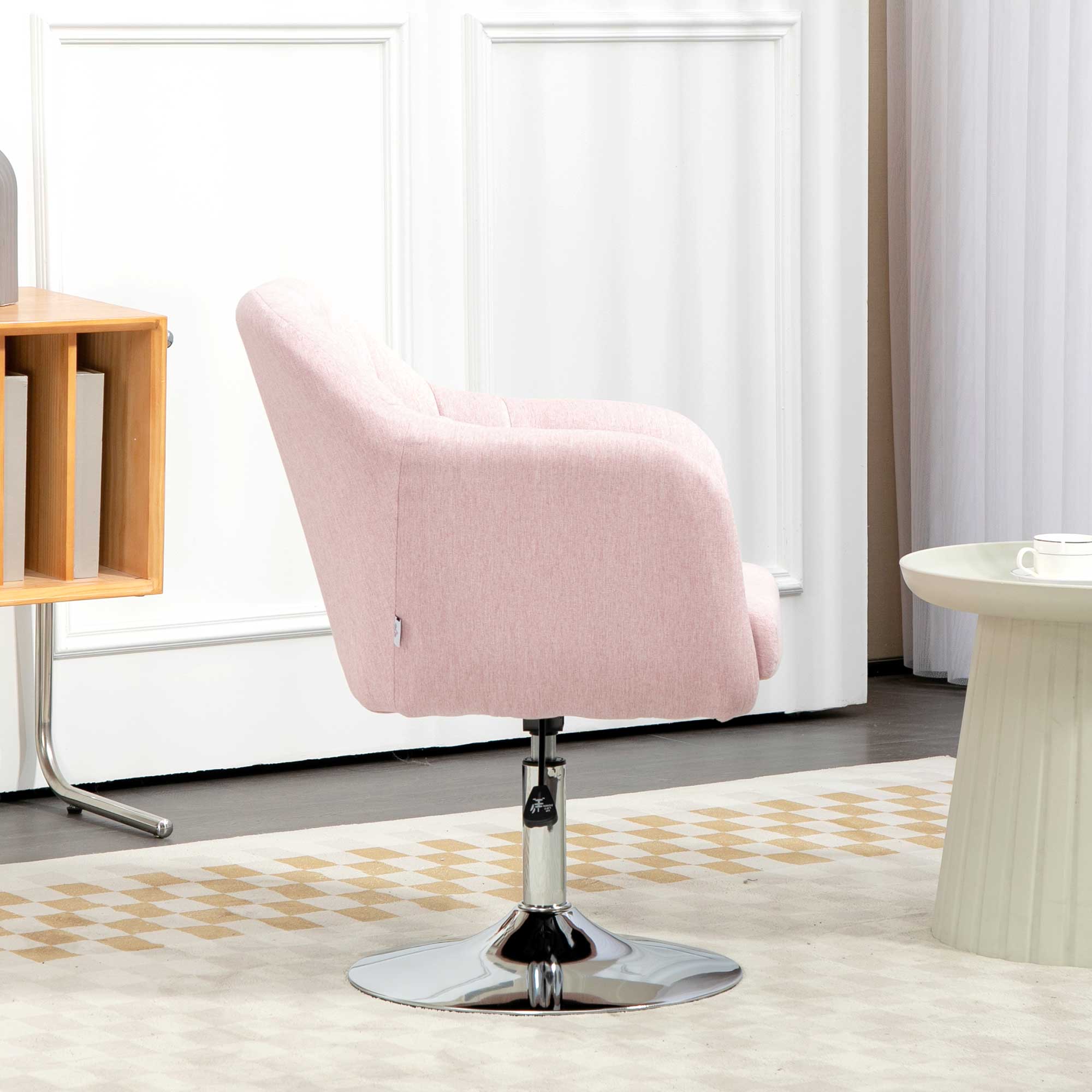 HOMCOM Swivel Linen Fabric Accent Chair for Living Room Contemporary Vanity Armchair with Adjustable Height Thick Cushion Lumbar Support Armrest for Bedroom Office Pink - North Peak Garden Furniture