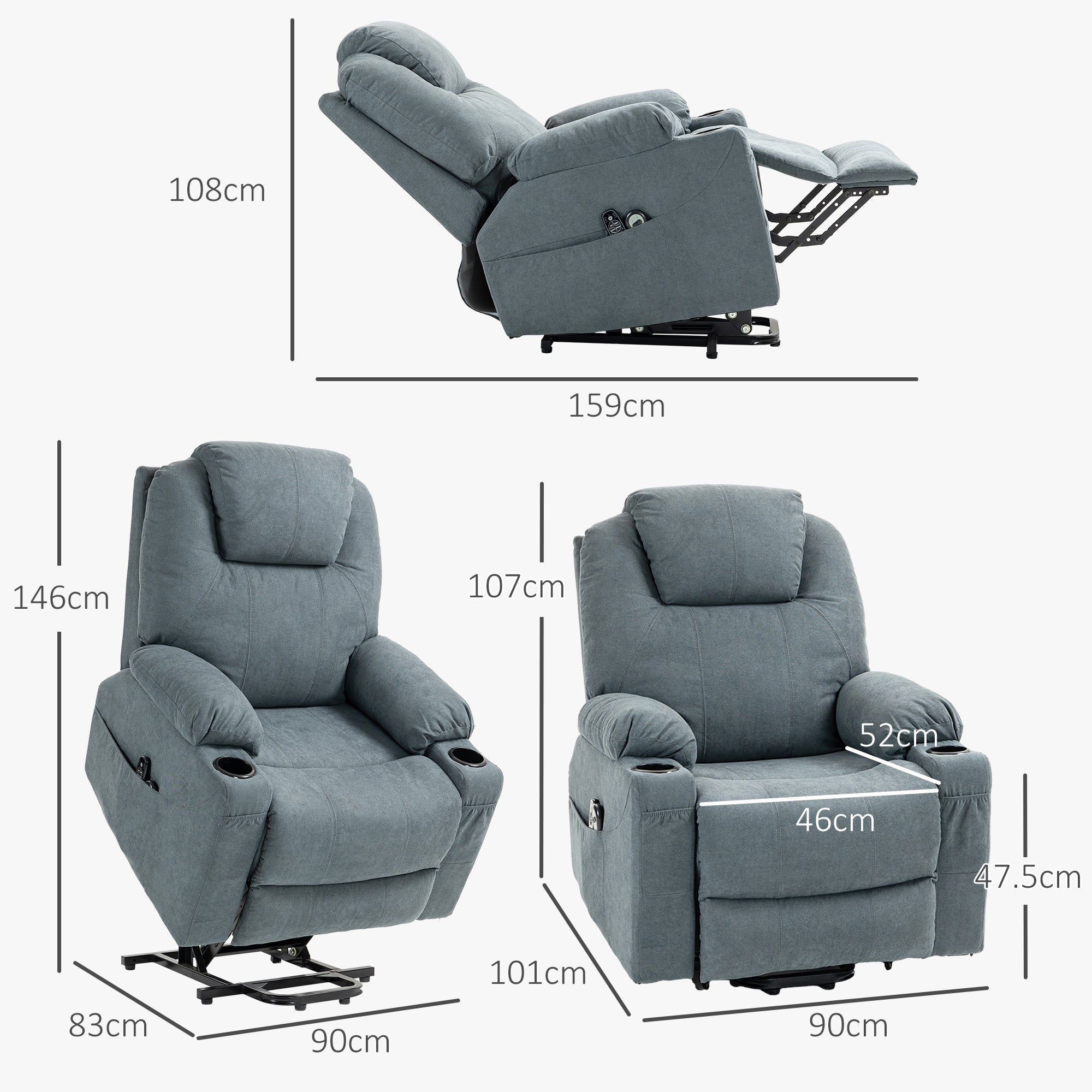 HOMCOM Lift-And-Recline Massage Armchair, with Heat - Grey - North Peak Garden Furniture