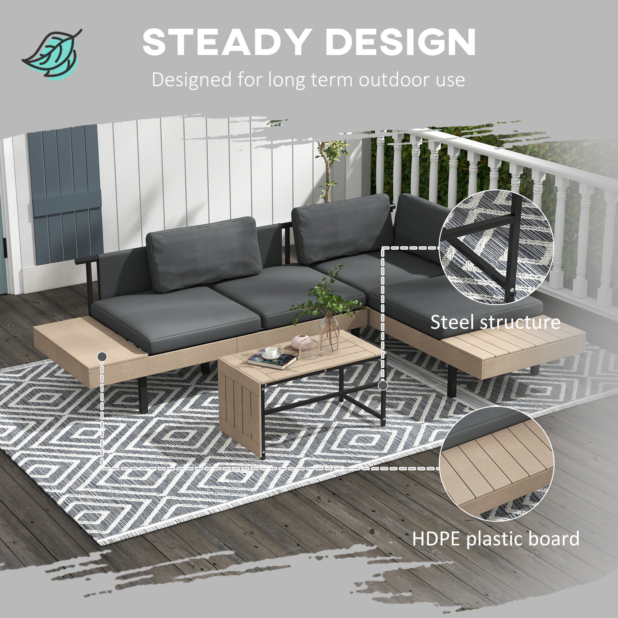 Outsunny Three-Piece 'L' Garden Sofa Set - Grey - North Peak Garden Furniture