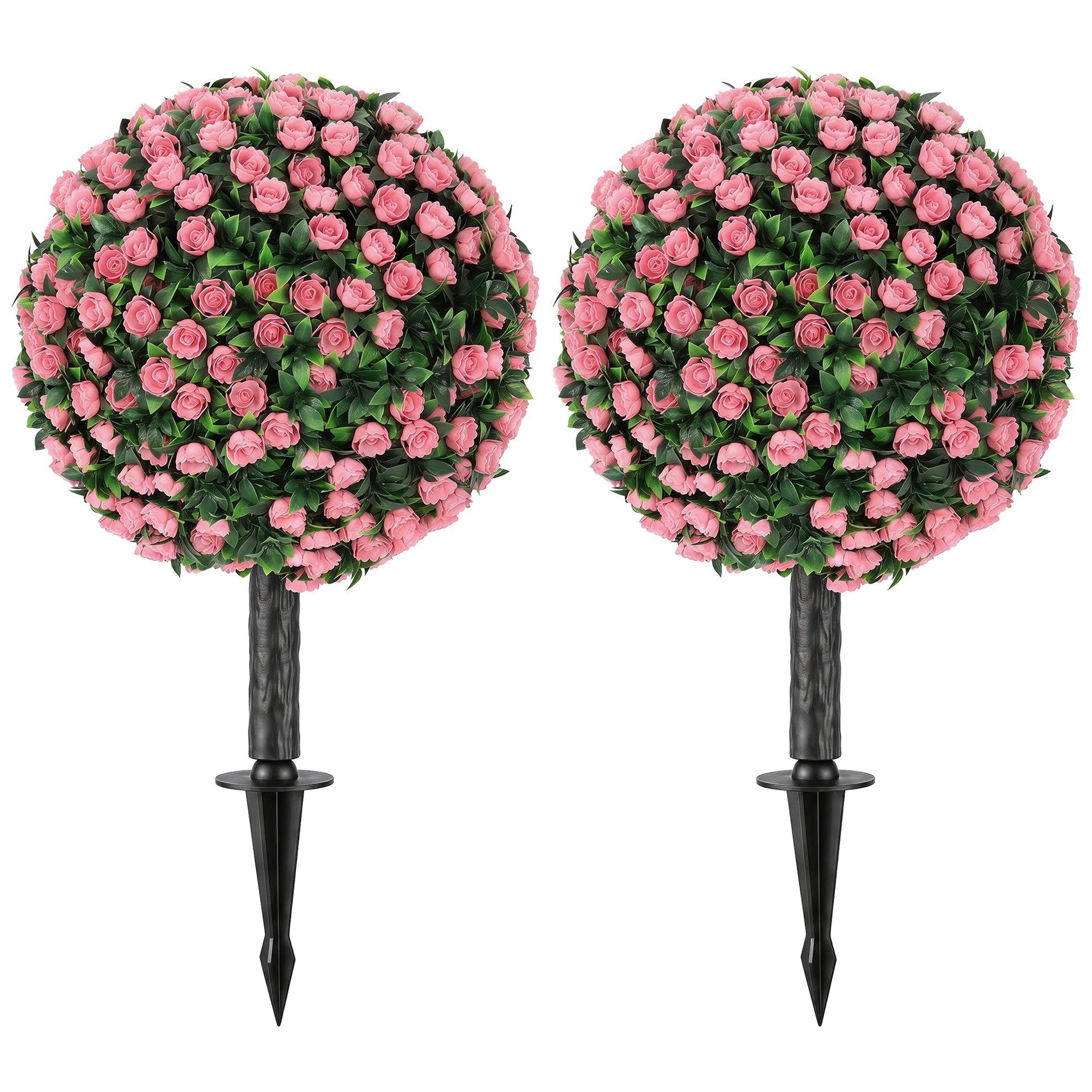 HOMCOM Artificial Rose Topiary UV Resistant, 2-Pack Fake Plants, 55 cm, Pink