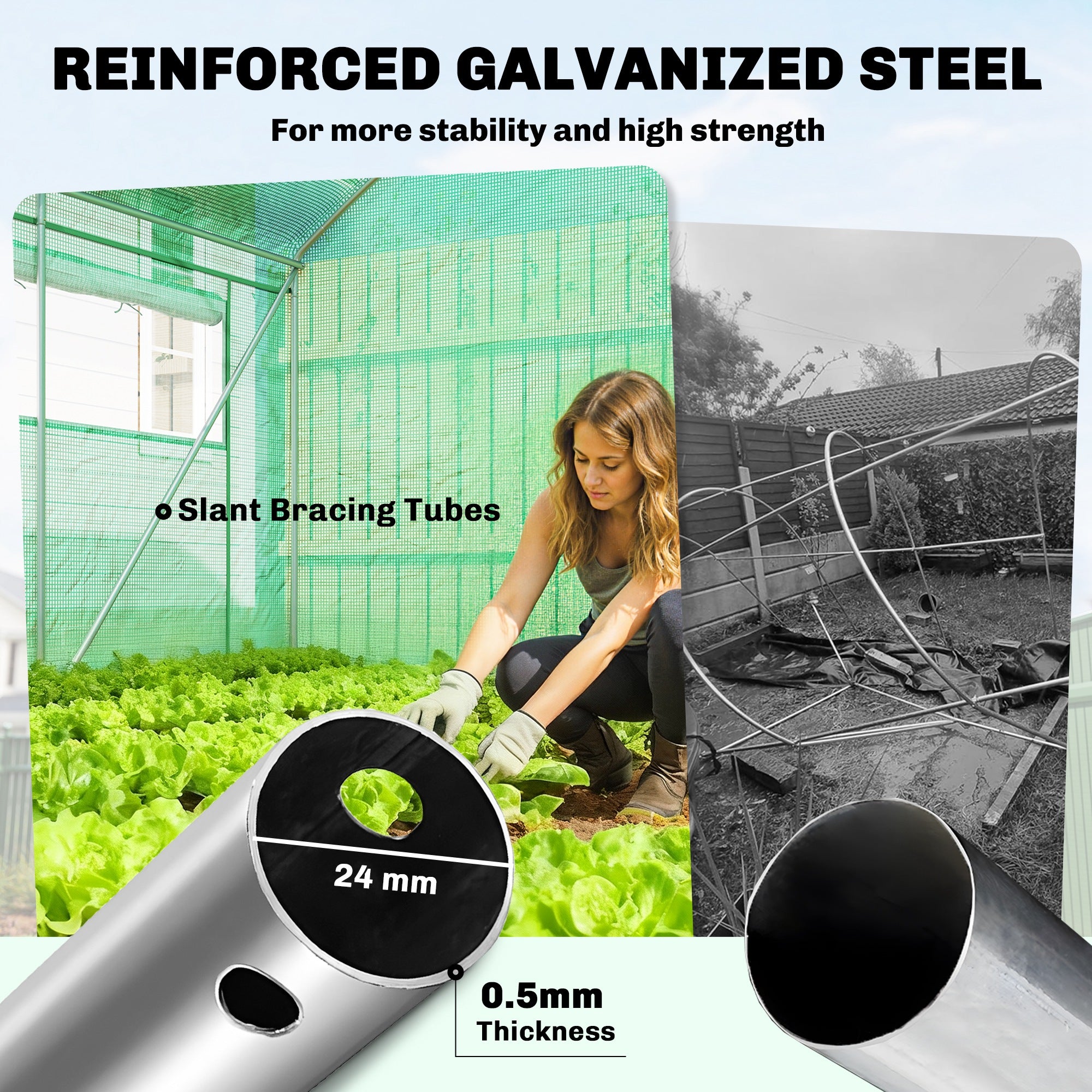 Outsunny 19 x 9.8ft Walk-In Polytunnel Greenhouse - Green
