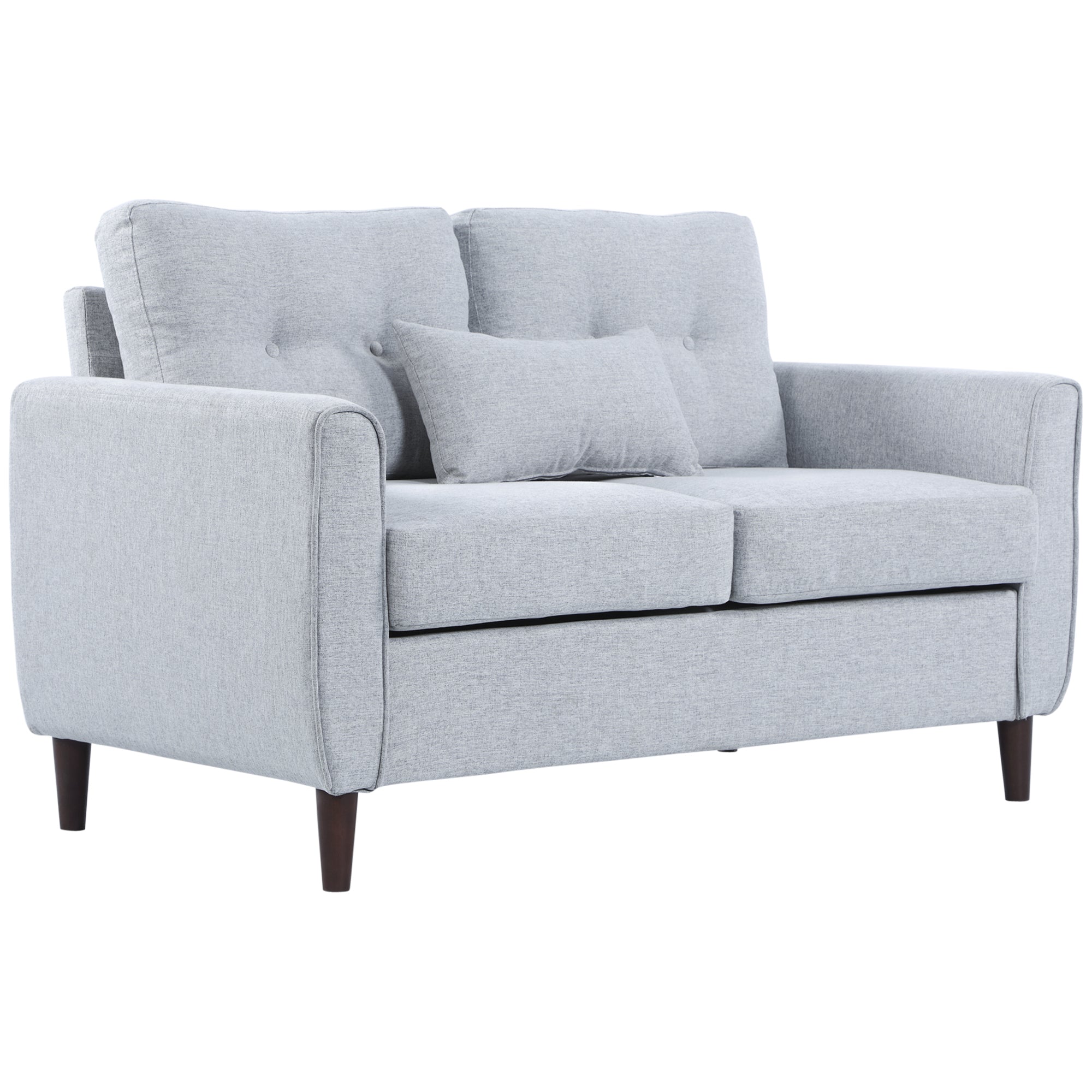 HOMCOM 2 Seater Sofa Double Sofa Loveseat Fabric Wooden Legs Tufted Design for Living Room, Dining Room, Office, Light Grey - North Peak Garden Furniture